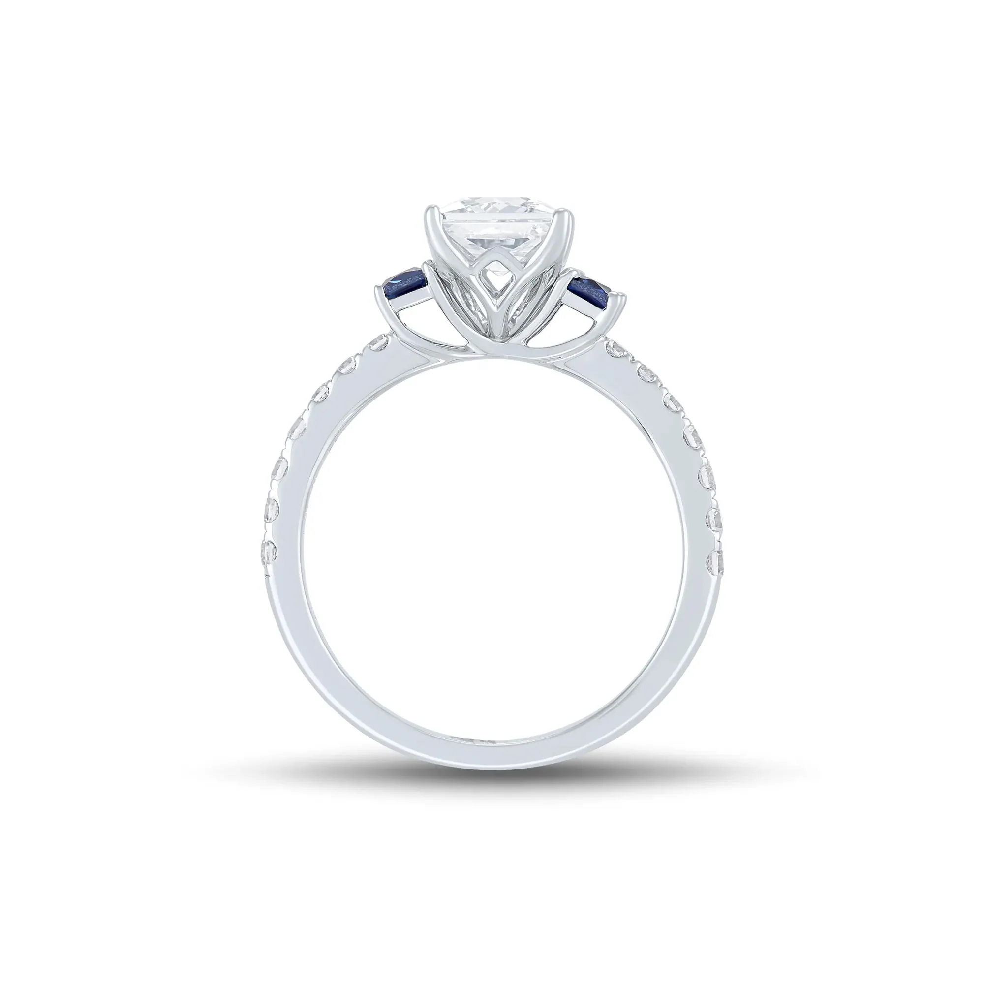 1/2 CT. Tw. Lab Grown Diamond and Blue Sapphire Engagement Ring 10K White Gold Round Brilliant Cut Size 6 1mm - Image 2