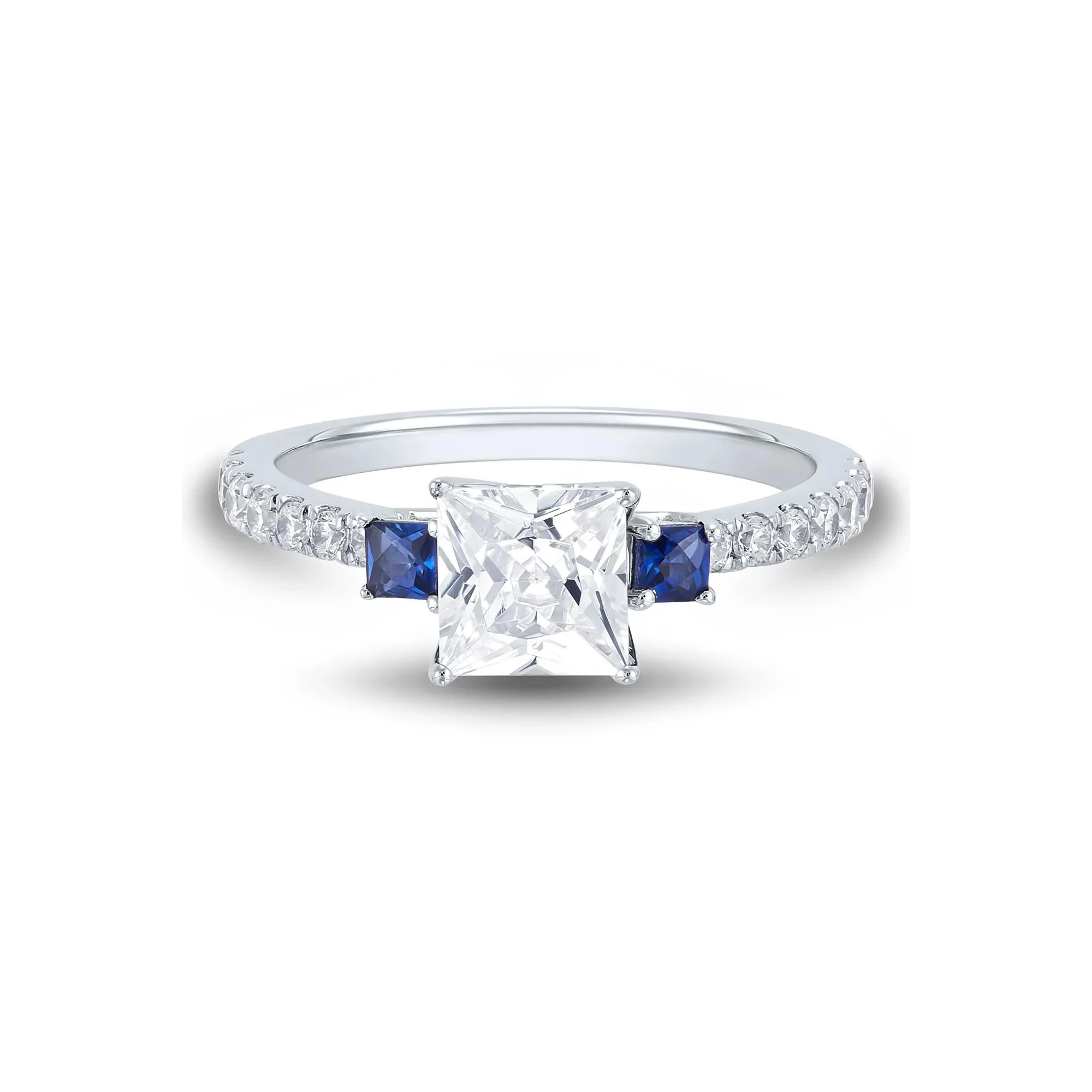 1/2 CT. Tw. Lab Grown Diamond and Blue Sapphire Engagement Ring 10K White Gold Round Brilliant Cut Size 6.5 1mm