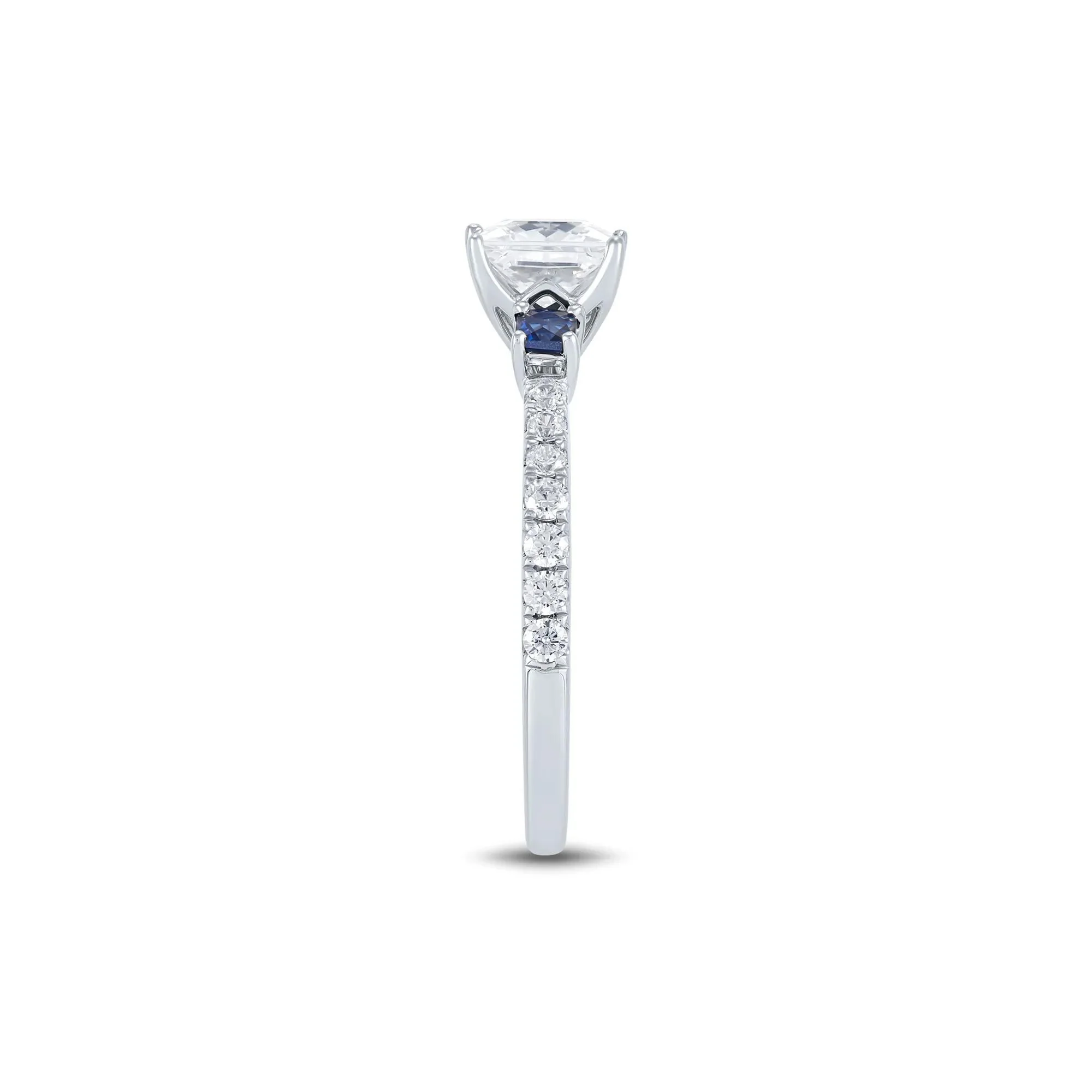 1/2 CT. Tw. Lab Grown Diamond and Blue Sapphire Engagement Ring 10K White Gold Round Brilliant Cut Size 7.5 1mm - Image 3