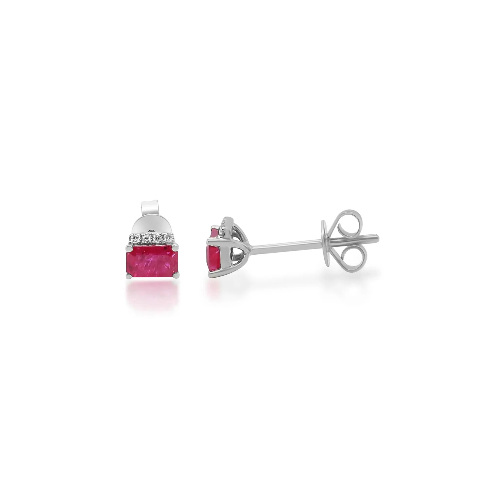 Ruby and Diamond Accent Stud Earrings 10K White Gold - Image 3