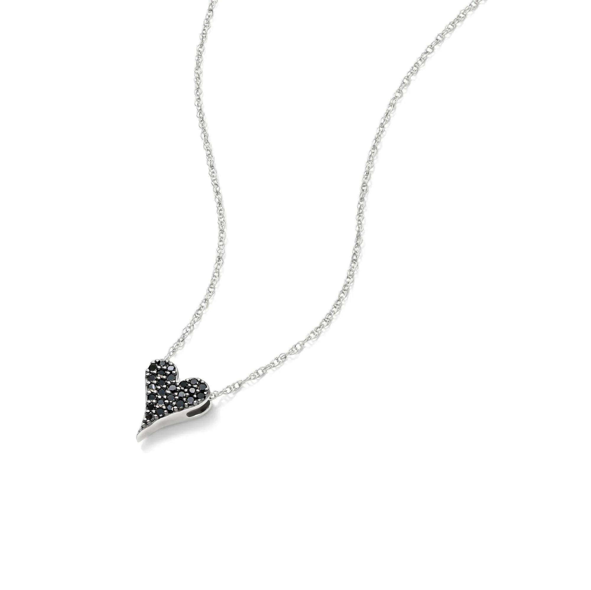 1/10 CT. Tw. Black Diamond Heart Pendant Necklace 10K White Gold Size 18" - Image 4
