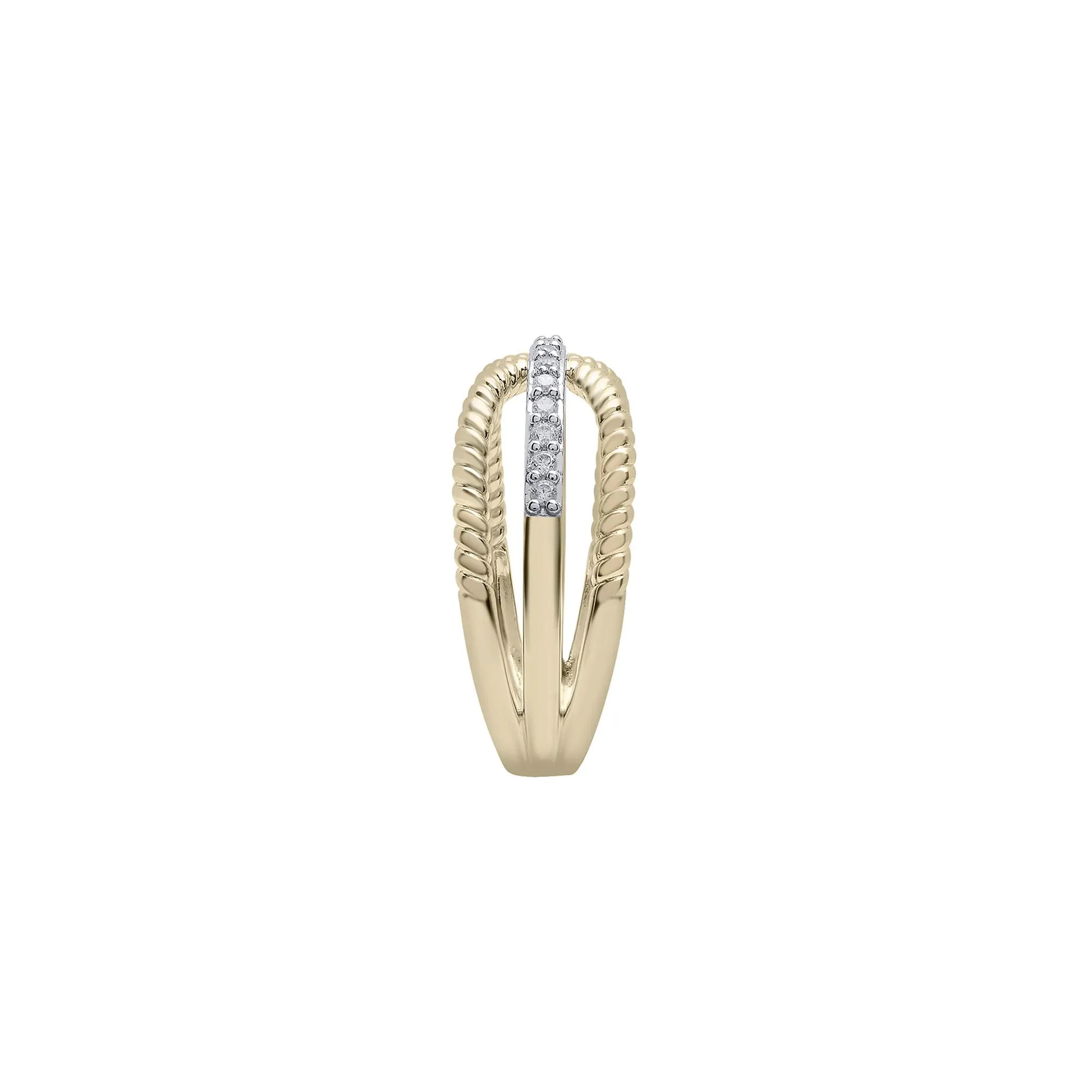 1/7 CT. Tw. Diamond Crossover Band Ring 10K Yellow Gold Round Brilliant Cut Size 7.5 - Image 3