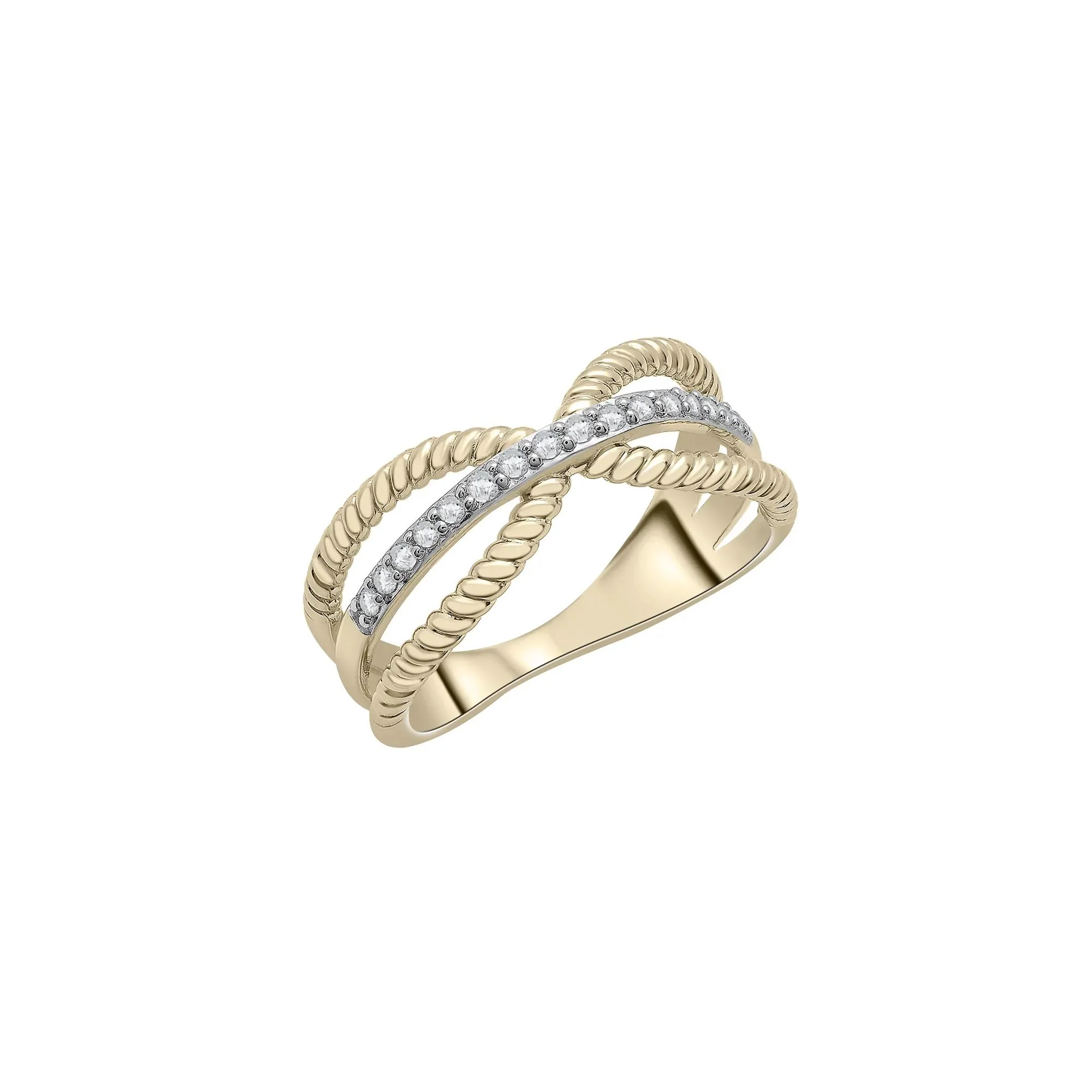 1/7 CT. Tw. Diamond Crossover Band Ring 10K Yellow Gold Round Brilliant Cut Size 8.5 - Image 4