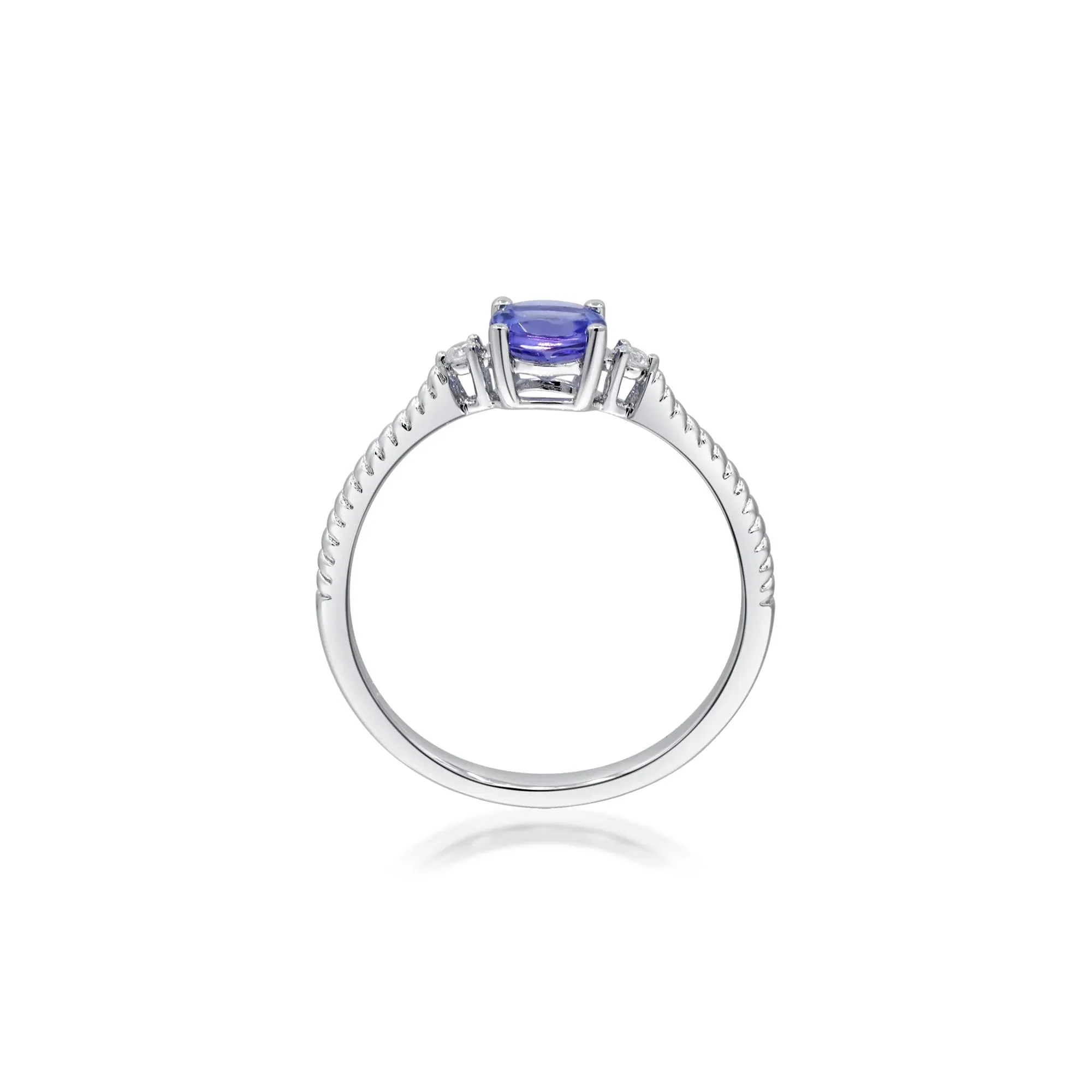 Tanzanite and Diamond Accent Stack Ring 10K White Gold Round Brilliant Cut Size 7 2mm - Image 2