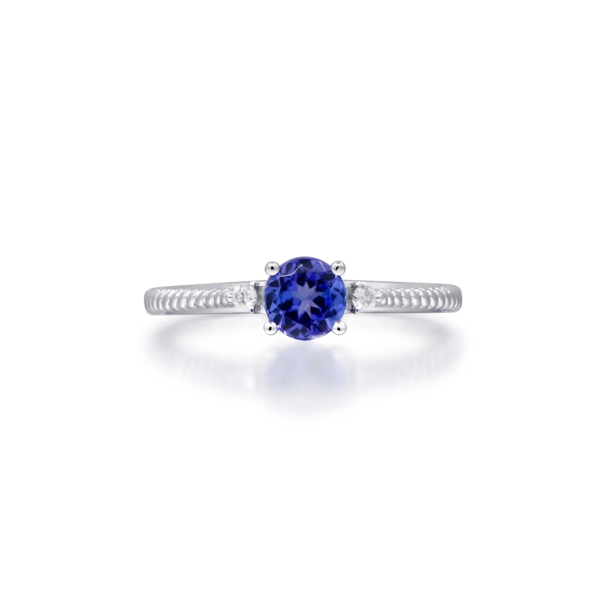 Tanzanite and Diamond Accent Stack Ring 10K White Gold Round Brilliant Cut Size 9 2mm