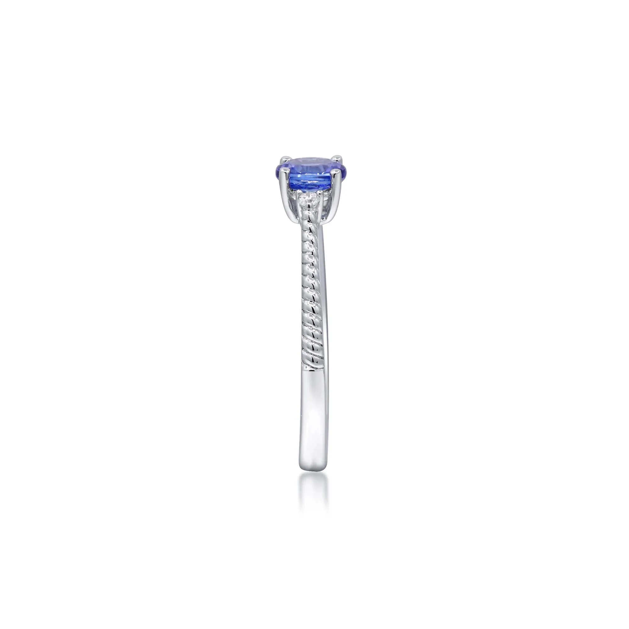 Tanzanite and Diamond Accent Stack Ring 10K White Gold Round Brilliant Cut Size 9 2mm - Image 3