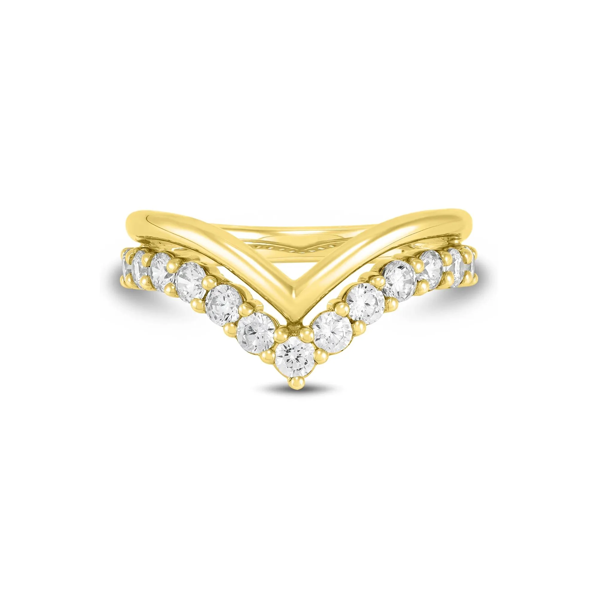 3/4 CT. Tw. Lab Grown Diamond Chevron Wedding Band Ring 14K Yellow Gold Round Brilliant Cut Size 8 1mm