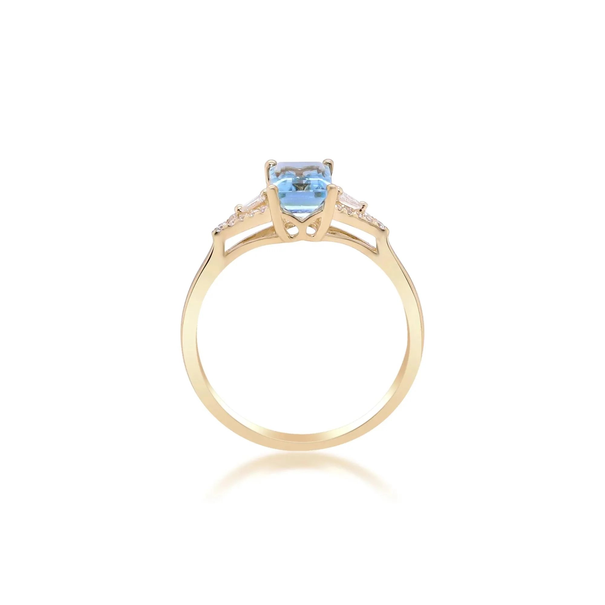 Aquamarine and Diamond Accent Ring 10K Yellow Gold Round Brilliant Cut Size 8.5 2mm - Image 2