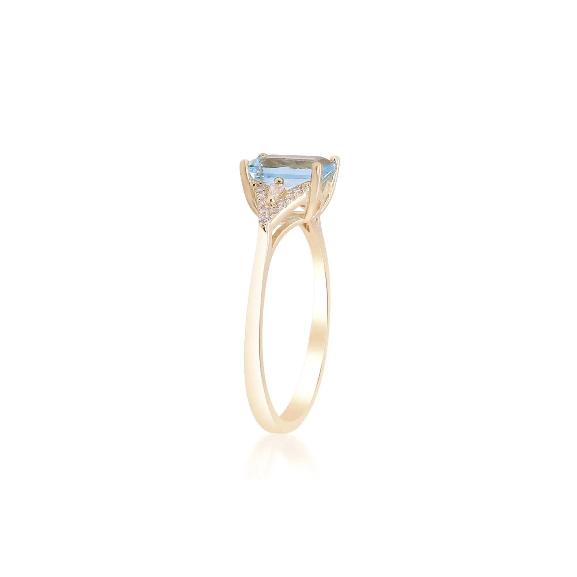 Aquamarine and Diamond Accent Ring 10K Yellow Gold Round Brilliant Cut Size 8.5 2mm - Image 3