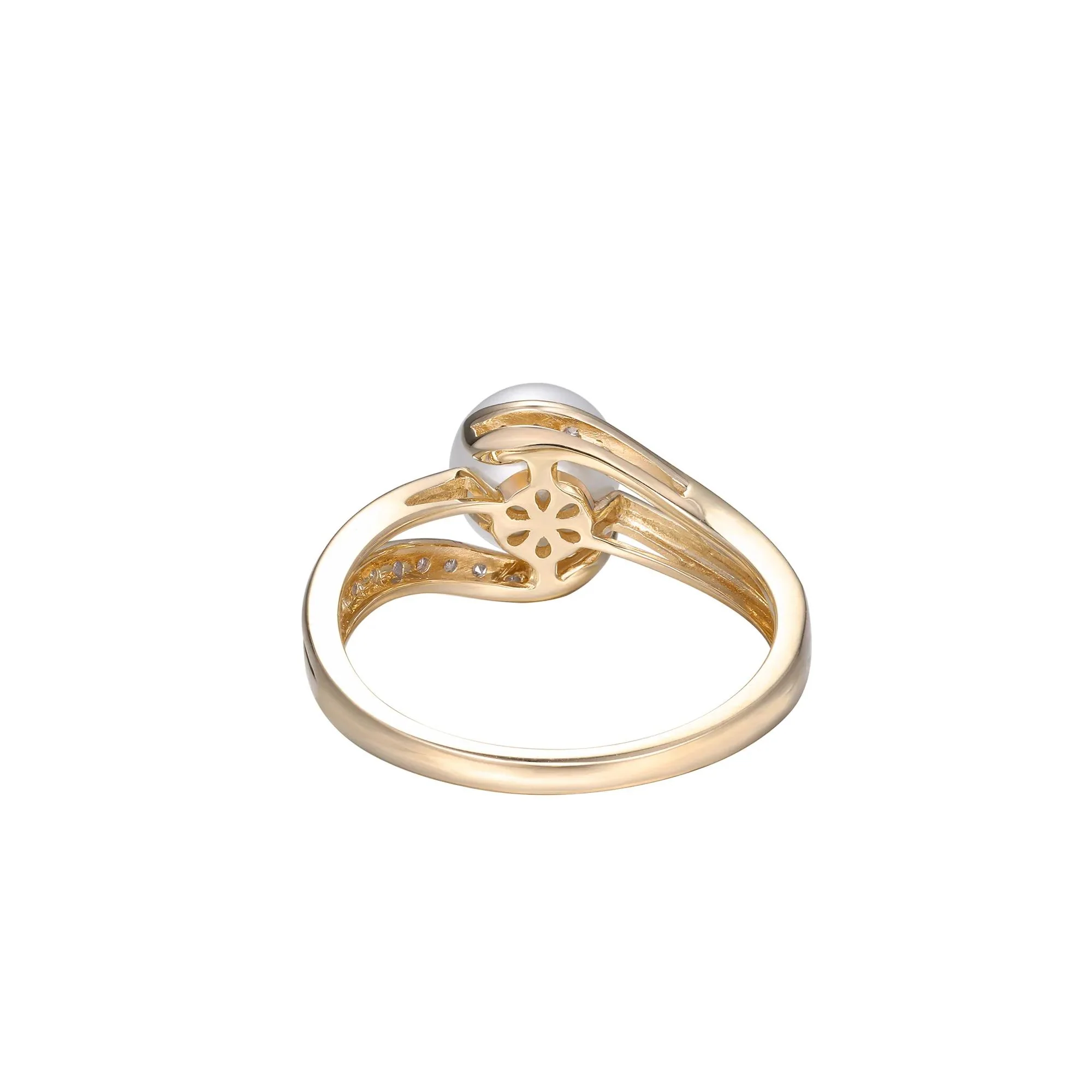 1/10 CT. Tw. Freshwater Cultured Pearl and Diamond Ring 10K Yellow Gold Size 7.5 - Image 4