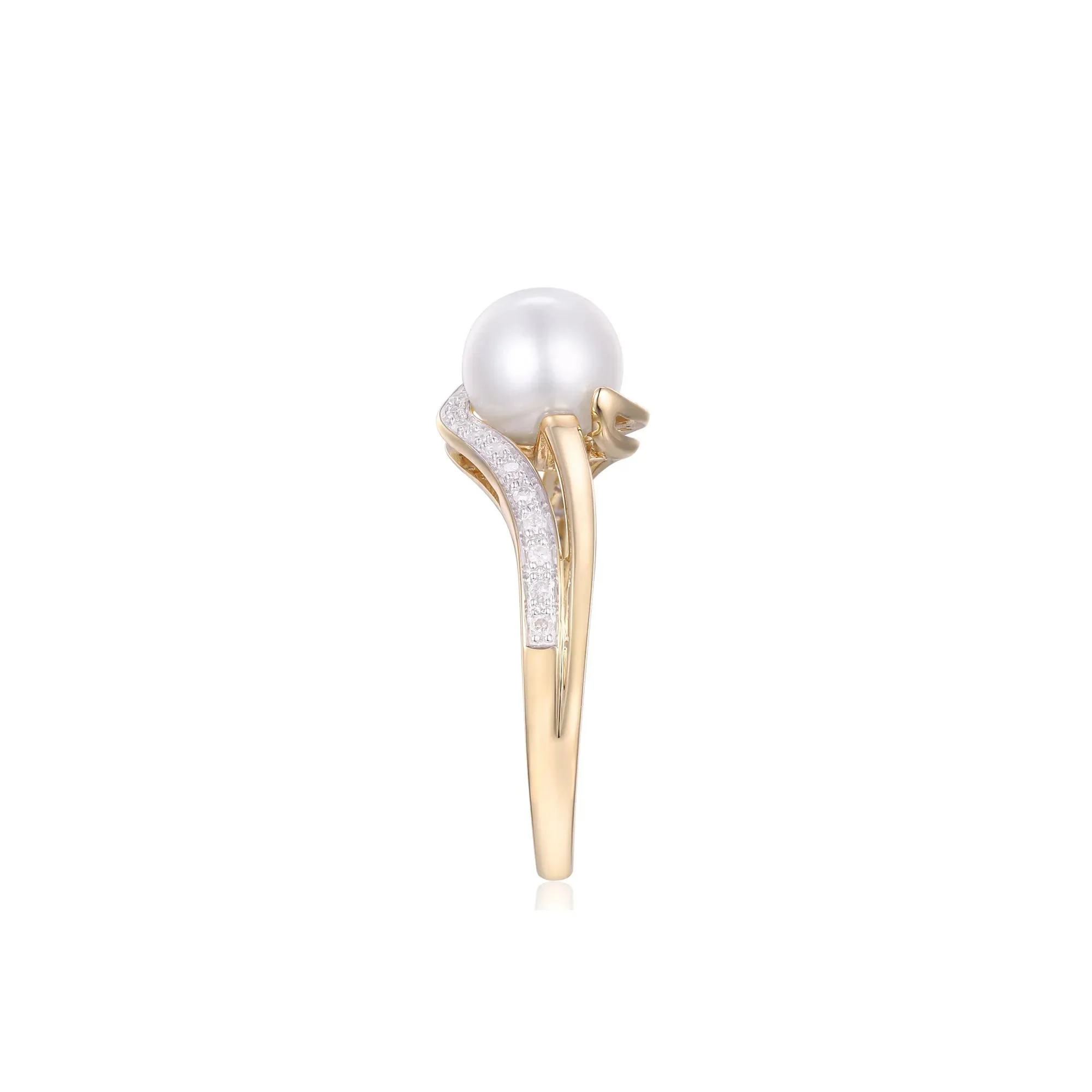 1/10 CT. Tw. Freshwater Cultured Pearl and Diamond Ring 10K Yellow Gold Size 8.5 - Image 3