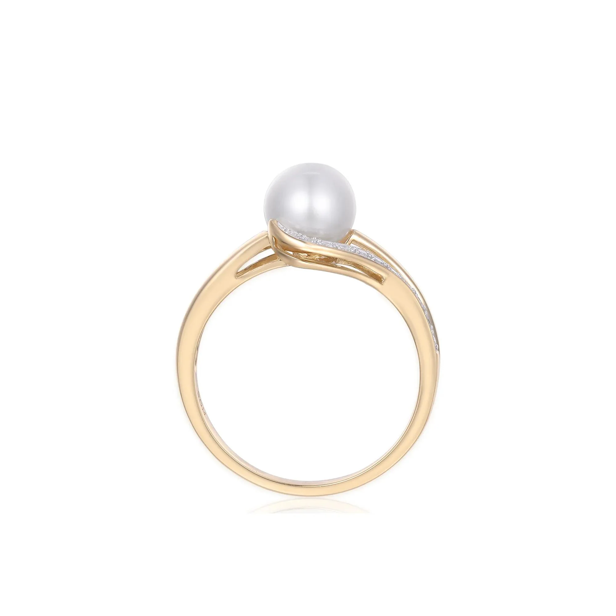 1/10 CT. Tw. Freshwater Cultured Pearl and Diamond Ring 10K Yellow Gold Size 9 - Image 2