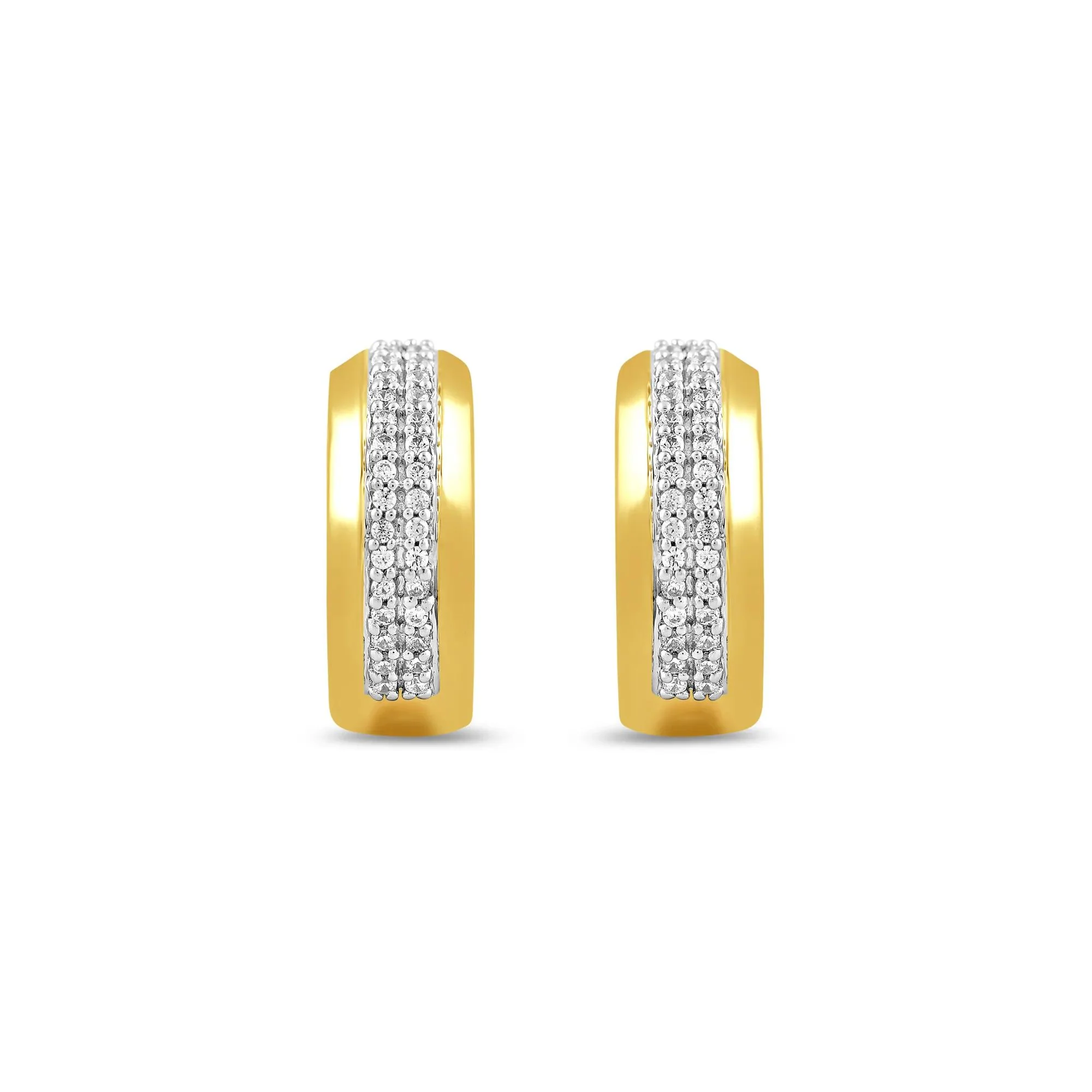 1/7 CT. Tw. Diamond Two-Row Hoop Earrings 10K Yellow Gold Size 4.70mm - Image 2