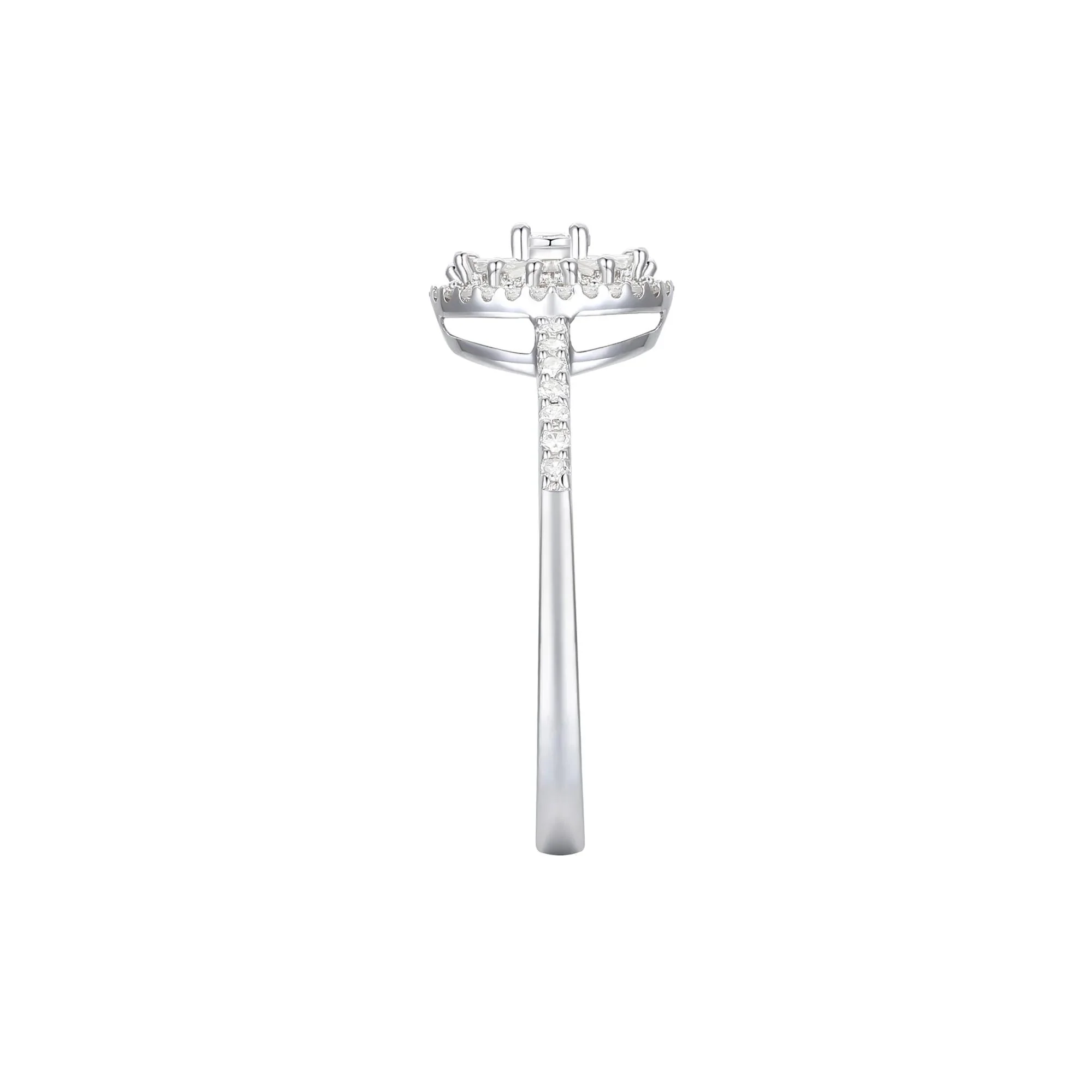 1/3 CT. Tw. Round and Baguette Diamond Halo Promise Ring .925 Sterling Silver White Size 6 1mm - Image 3
