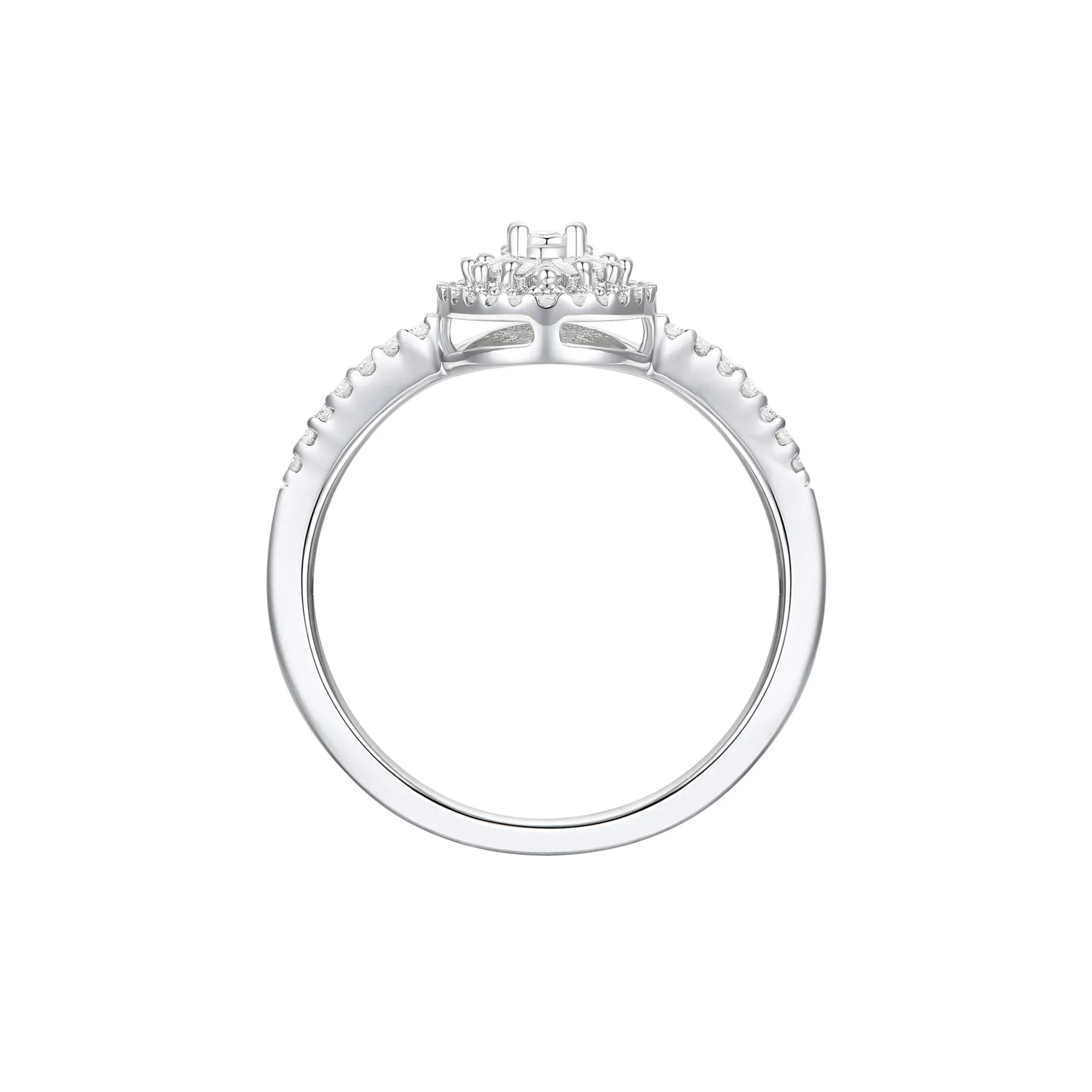 1/3 CT. Tw. Round and Baguette Diamond Halo Promise Ring .925 Sterling Silver White Size 7 1mm - Image 2
