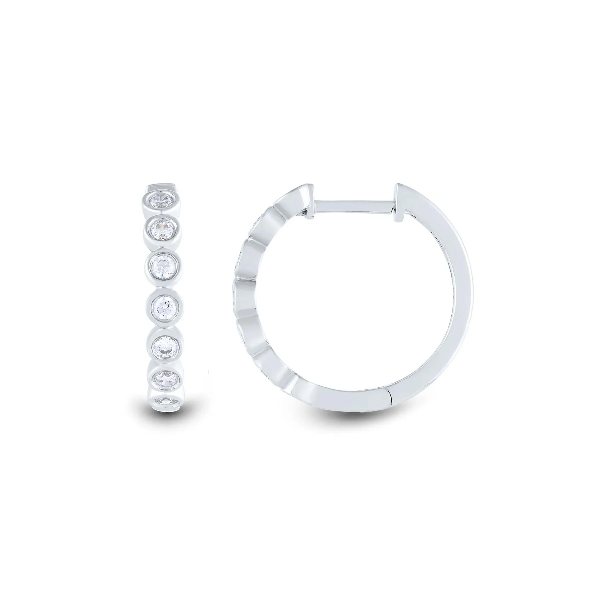 1/3 CT. Tw. Lab Grown Diamond Bezel-Set Hoop Earrings 14K White Gold Size 18.00mm - Image 2