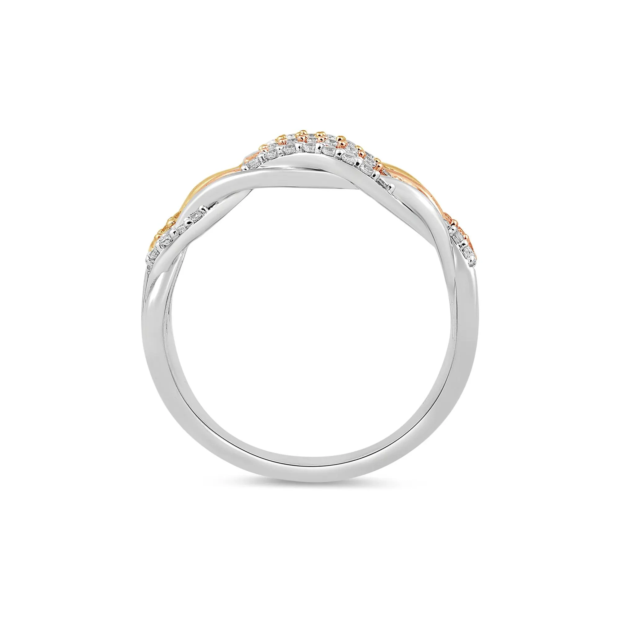 1/3 CT. Tw. Diamond Three-Row Twist Band Ring .925 Sterling Silver and 10K Rose and Yellow Gold White Size 6 - Image 2
