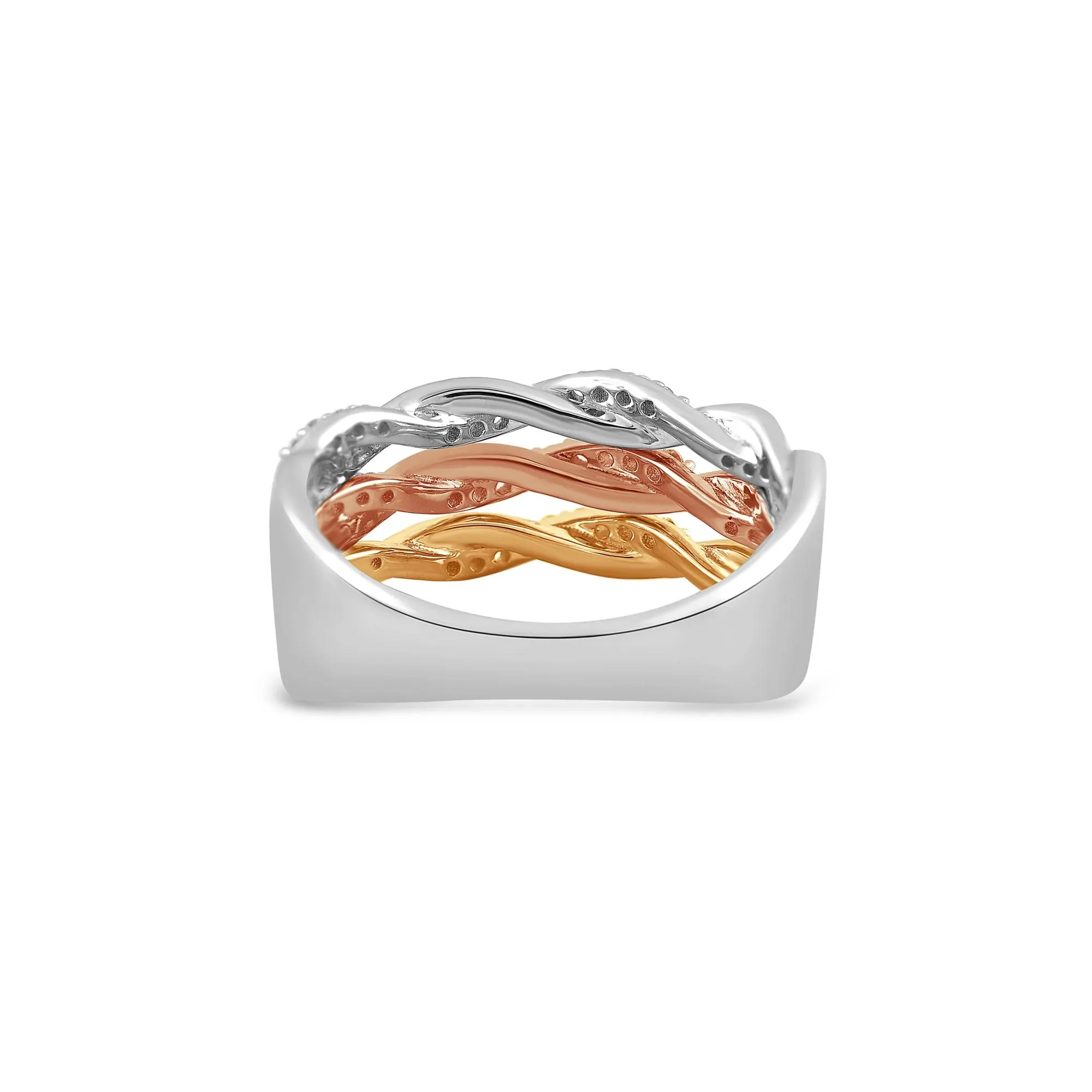 1/3 CT. Tw. Diamond Three-Row Twist Band Ring .925 Sterling Silver and 10K Rose and Yellow Gold White Size 6 - Image 5