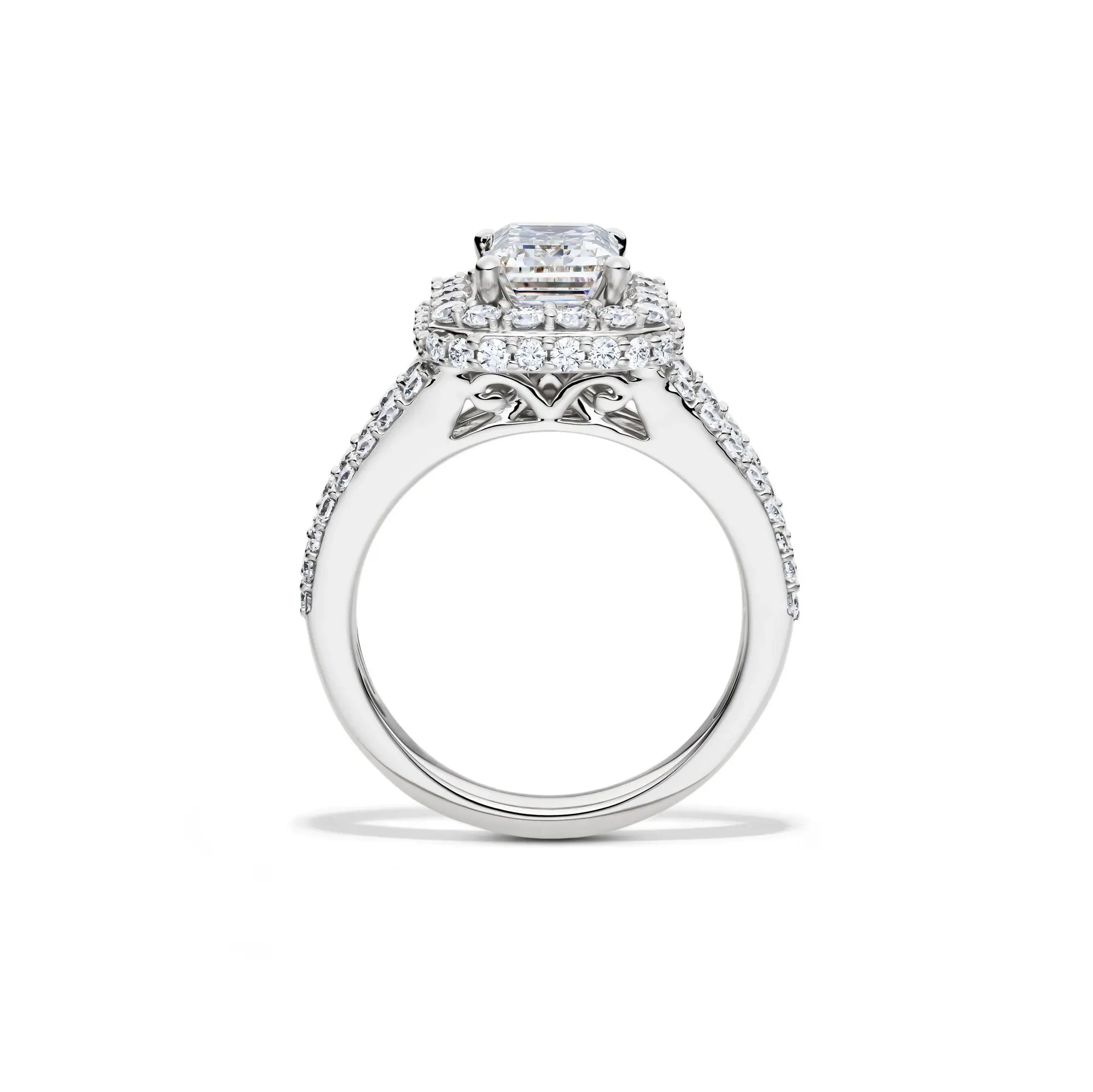 4 CT. Tw. Lab Grown Diamond Emerald-Cut Halo Engagement Ring 14K White Gold Size 7.5 - Image 2