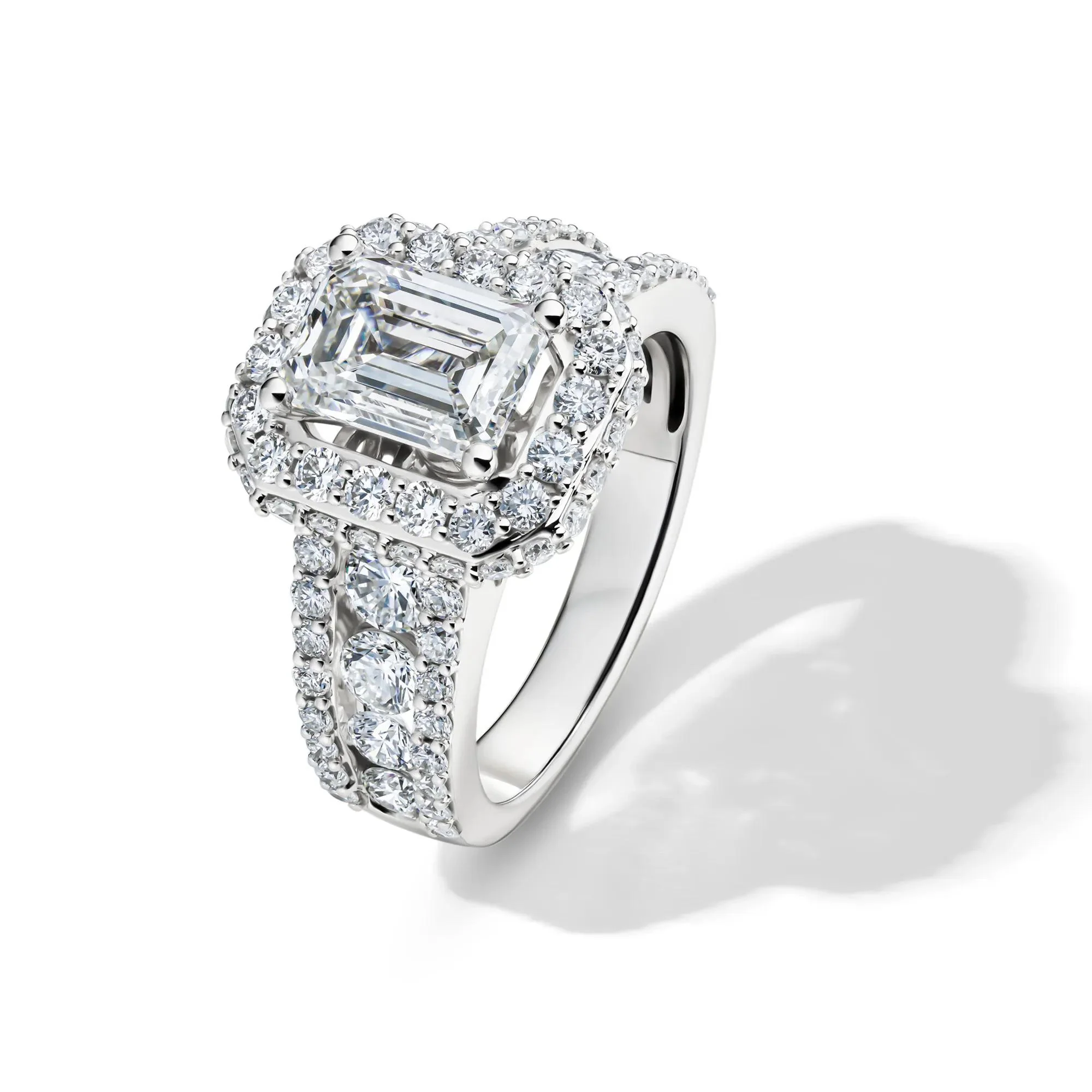 4 CT. Tw. Lab Grown Diamond Emerald-Cut Halo Engagement Ring 14K White Gold Size 7.5 - Image 4