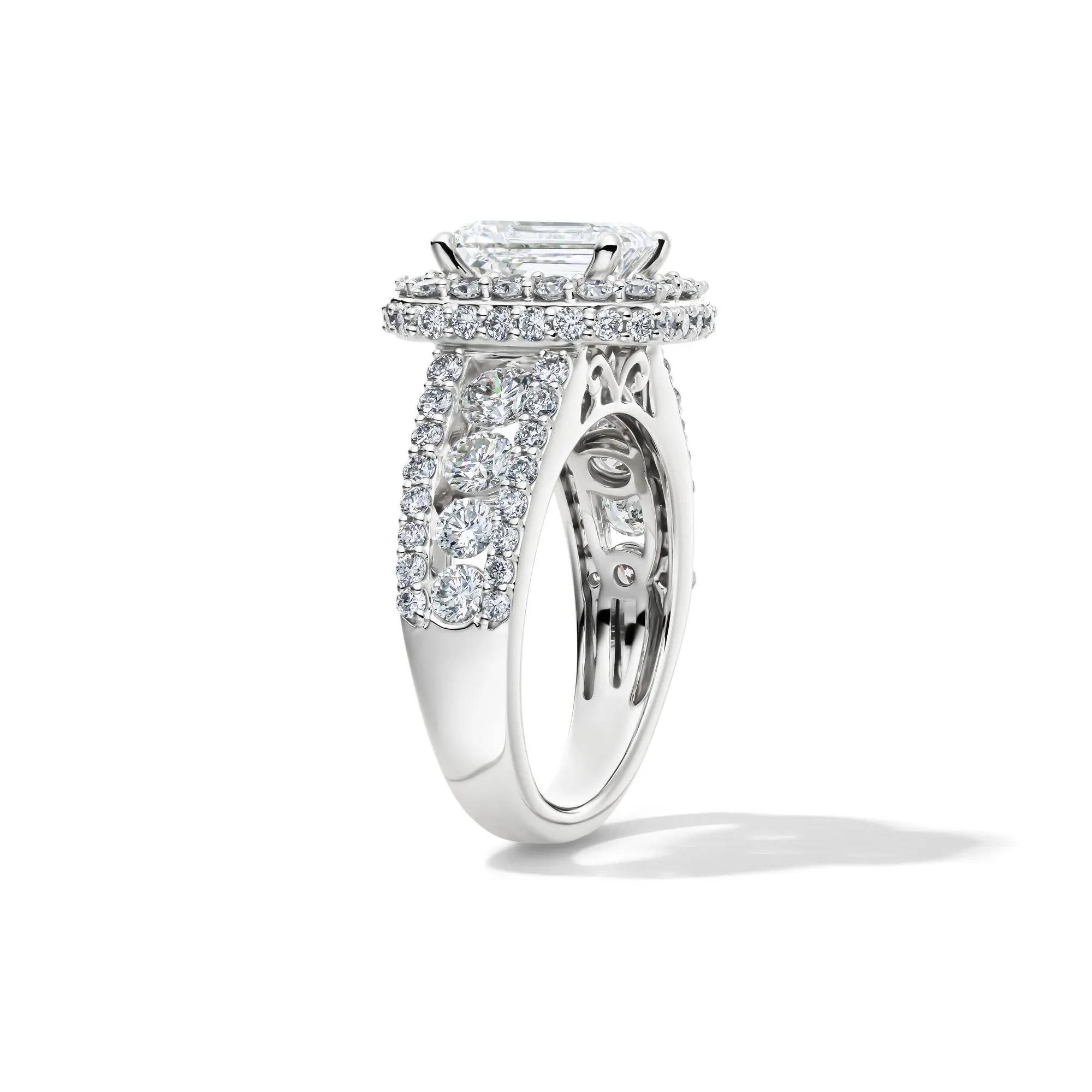 4 CT. Tw. Lab Grown Diamond Emerald-Cut Halo Engagement Ring 14K White Gold Size 9 - Image 3
