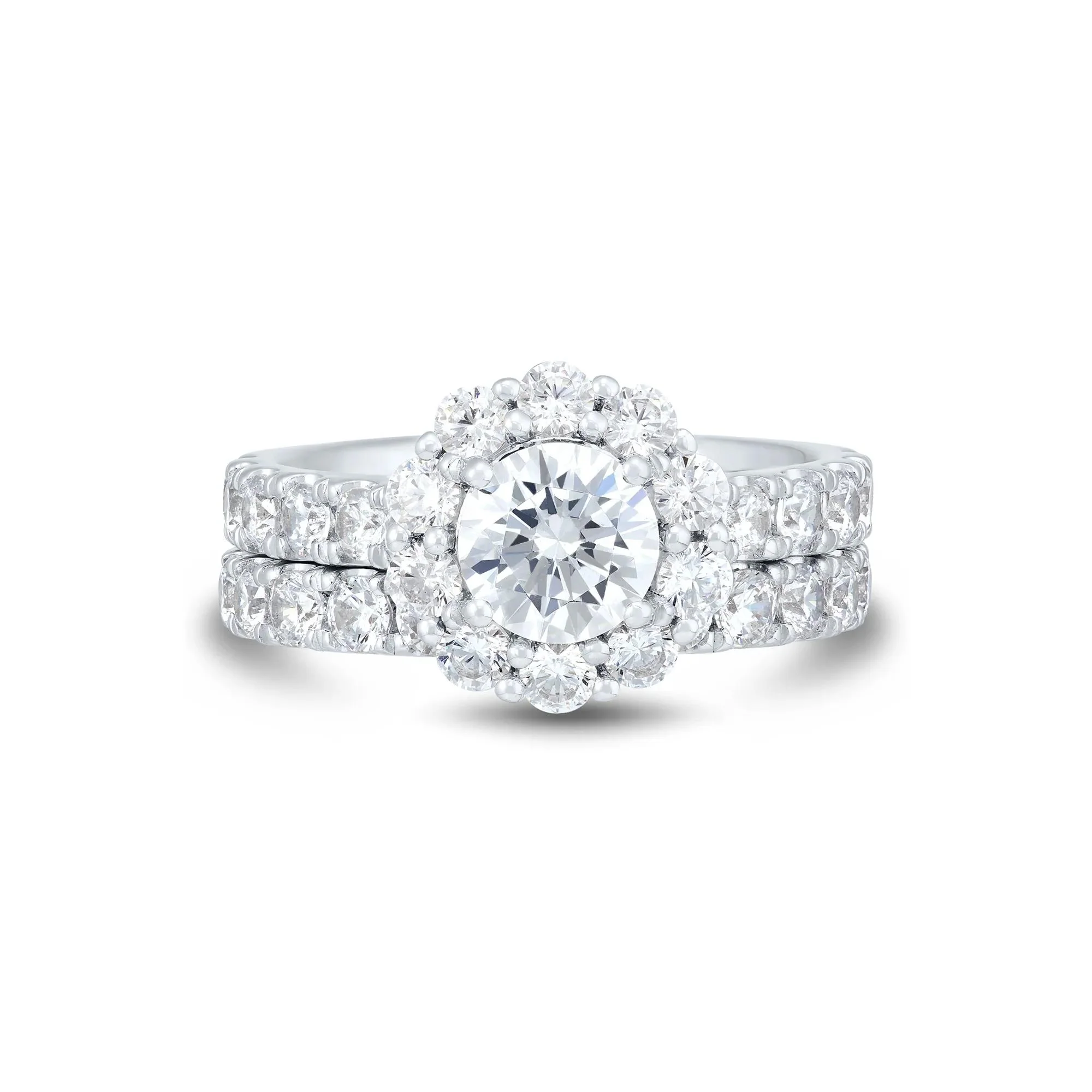 3 CT. Tw. Lab Grown Diamond Round Halo Bridal Set 14K White Gold Ring Round Brilliant Cut Size 6 1mm - Image 2