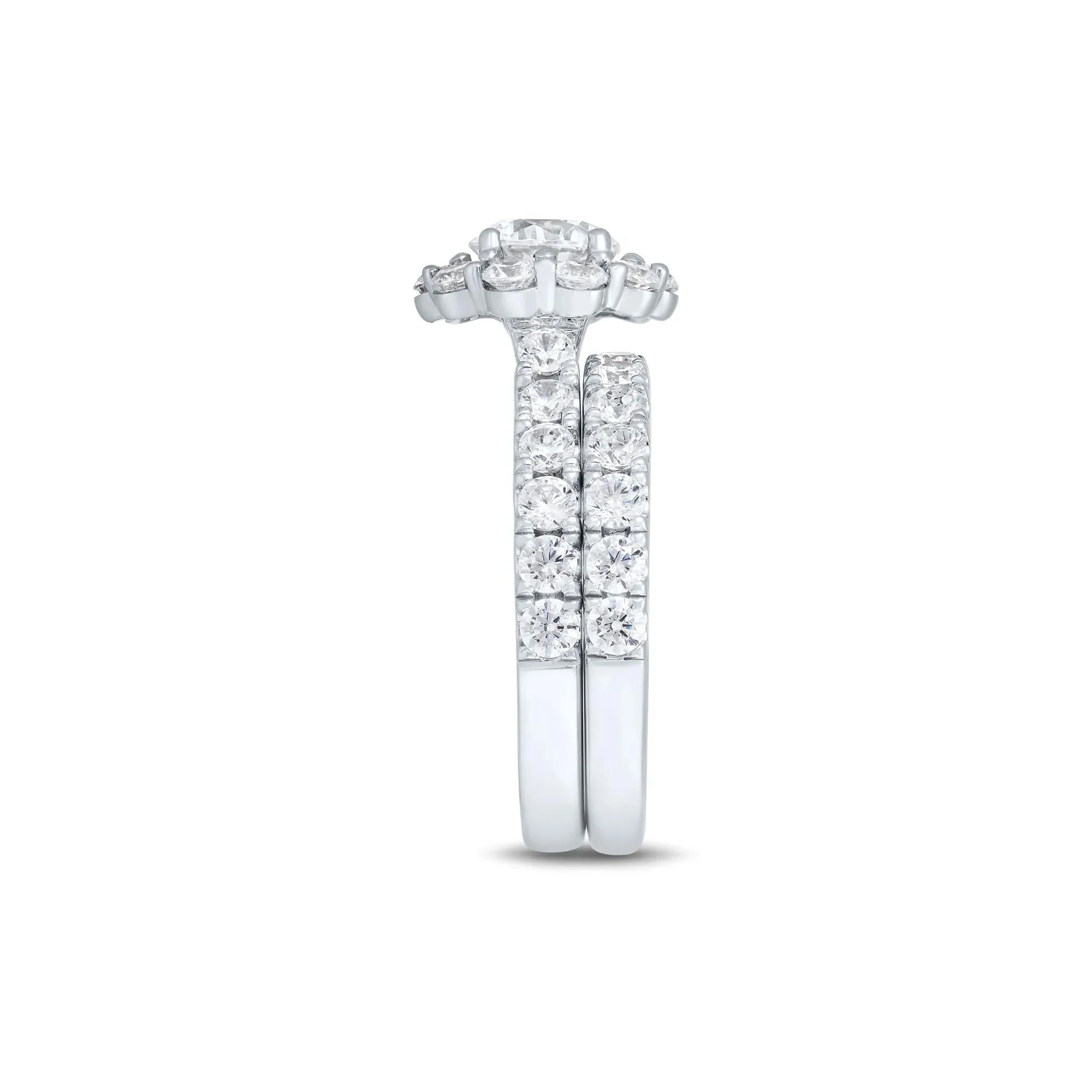 3 CT. Tw. Lab Grown Diamond Round Halo Bridal Set 14K White Gold Ring Round Brilliant Cut Size 7.5 1mm - Image 4