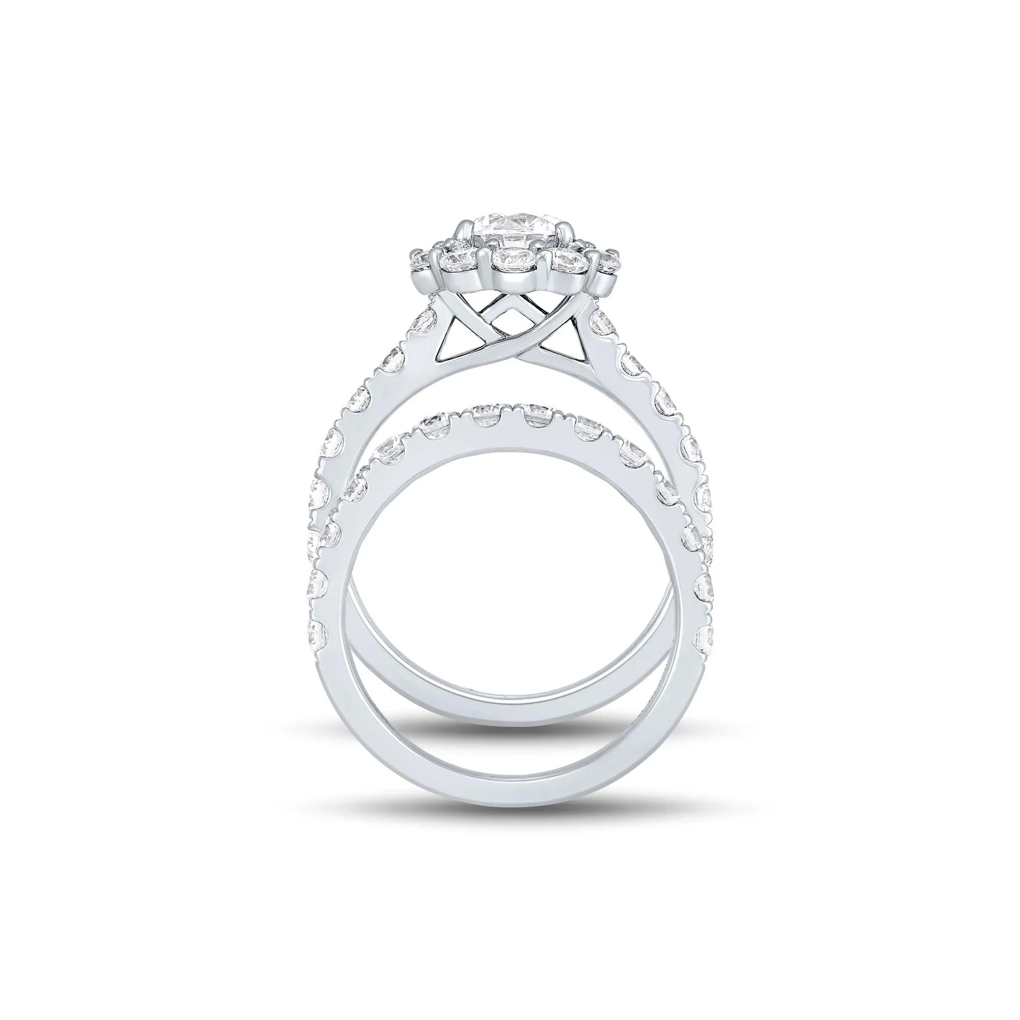 3 CT. Tw. Lab Grown Diamond Round Halo Bridal Set 14K White Gold Ring Round Brilliant Cut Size 8 1mm - Image 3