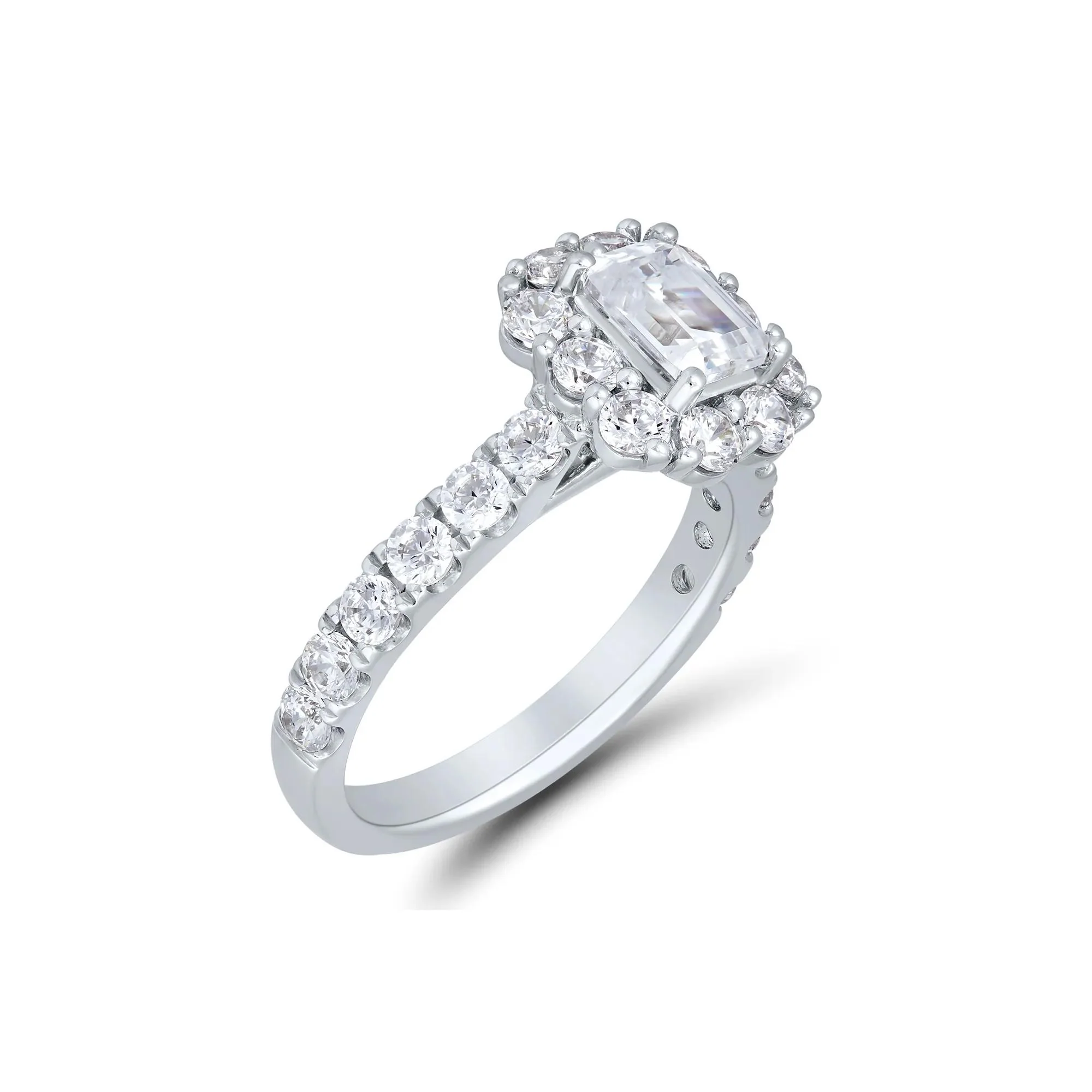 3 CT. Tw. Lab Grown Diamond Emerald-Cut Bridal Set 14K White Gold Ring Round Brilliant Cut Size 7.5 1mm - Image 5