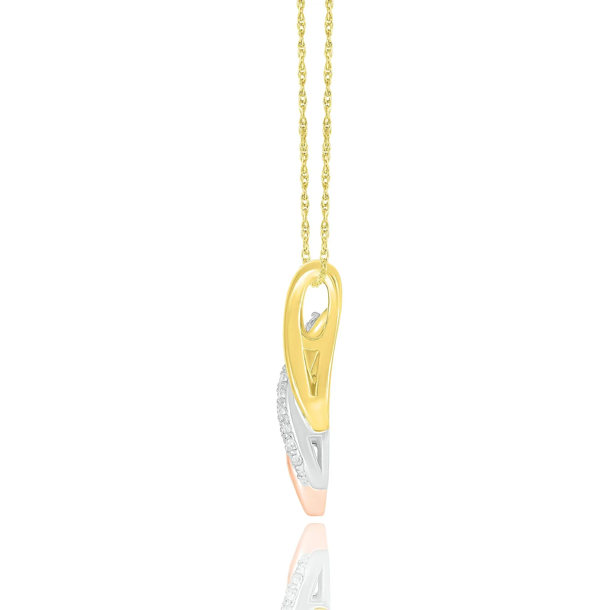 1/7 CT. Tw. Diamond Swirl Pendant Necklace Tri-Tone 10K Gold White Size 18" - Image 2