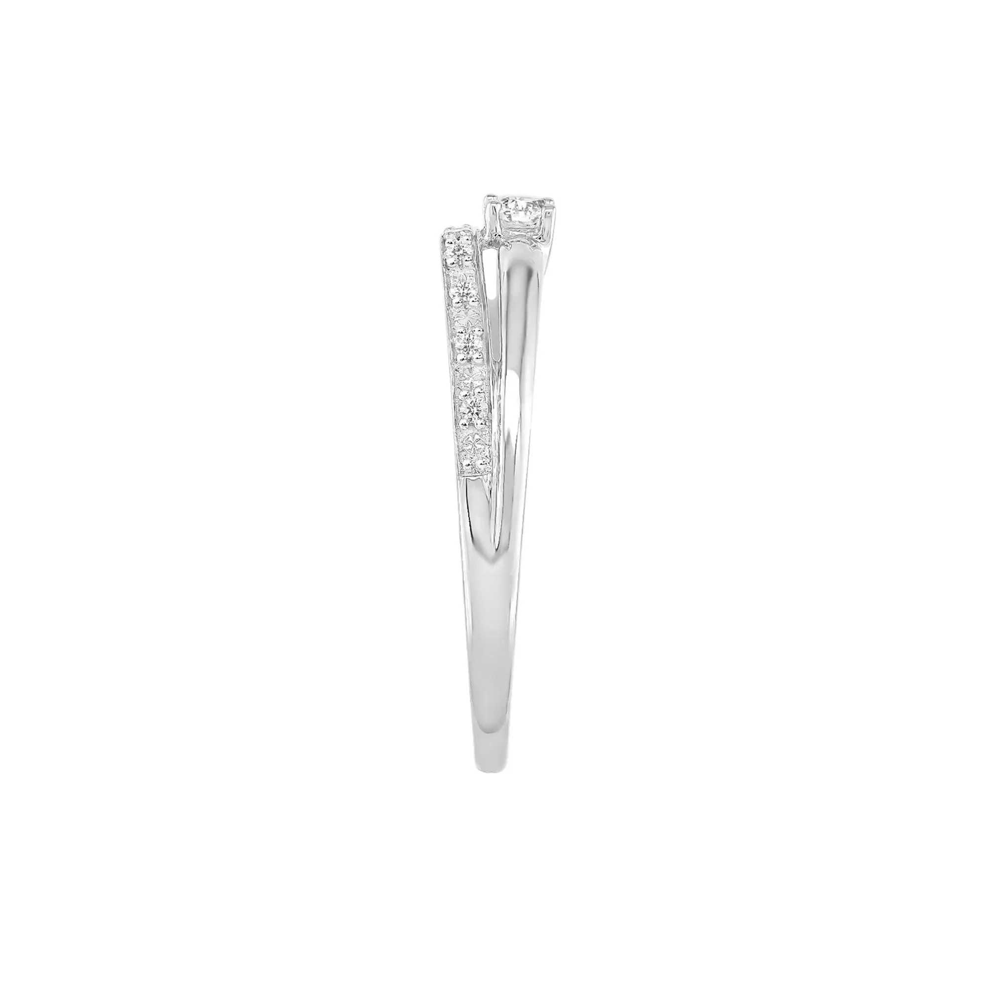 1/10 CT. Tw. Diamond Two-Row Stack Band Ring 10K White Gold Round Brilliant Cut Size 9 4mm - Image 3