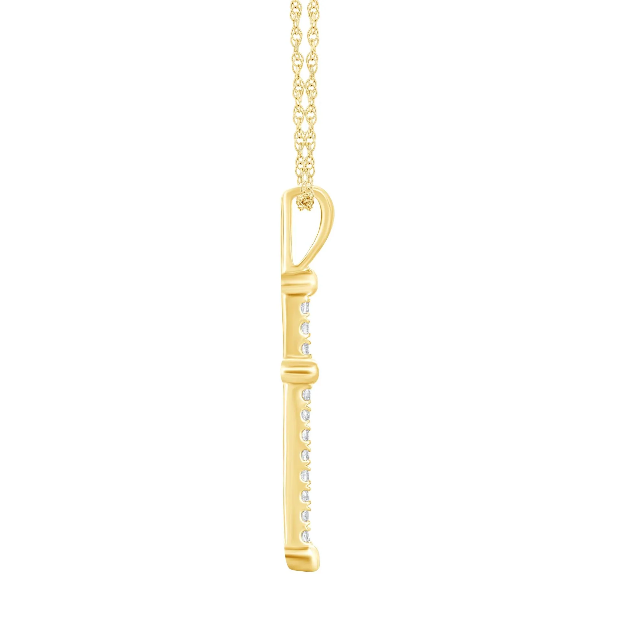 1/8 CT. Tw. Diamond Tipped Cross Pendant Necklace 10K Yellow Gold Size 18" - Image 2