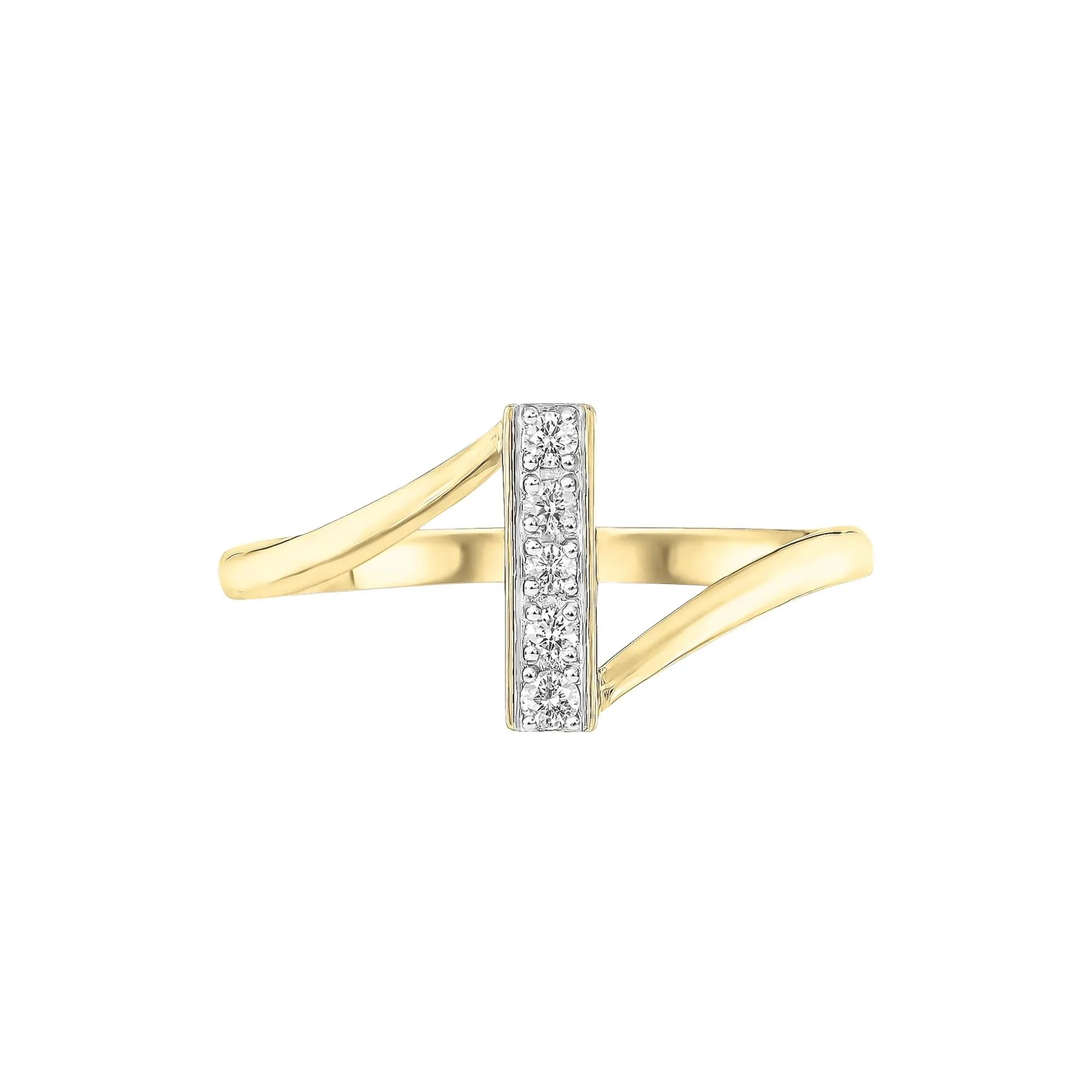 Diamond Accent Bypass Bar Ring 10K Yellow Gold Round Brilliant Cut Size 8 4mm