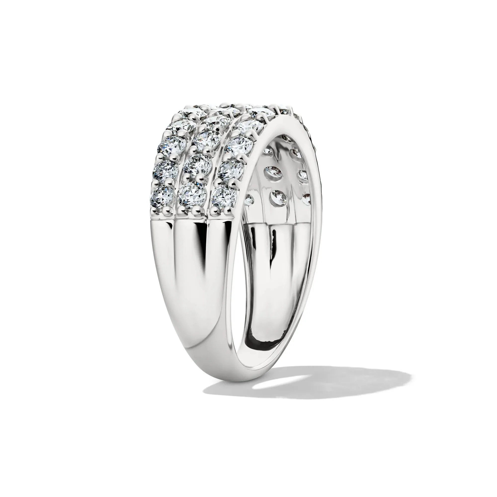 1/2 CT. Tw. Lab Grown Diamond Three-Row Band Ring 10K White Gold Round Brilliant Cut Size 7.5 8mm - Image 3
