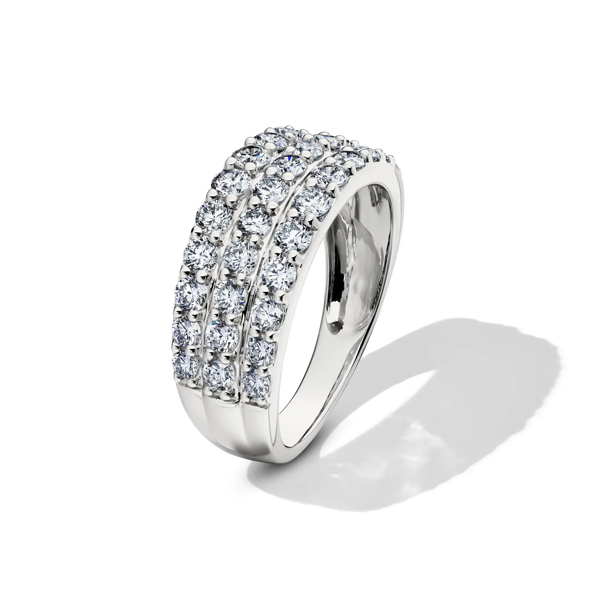 1/2 CT. Tw. Lab Grown Diamond Three-Row Band Ring 10K White Gold Round Brilliant Cut Size 7.5 8mm - Image 4