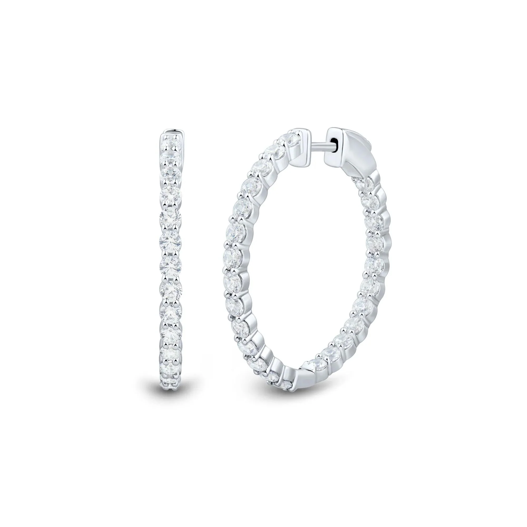 3 CT. Tw. Lab Grown Diamond Inside-Out Hoop Earrings 10K White Gold Size 30.00mm