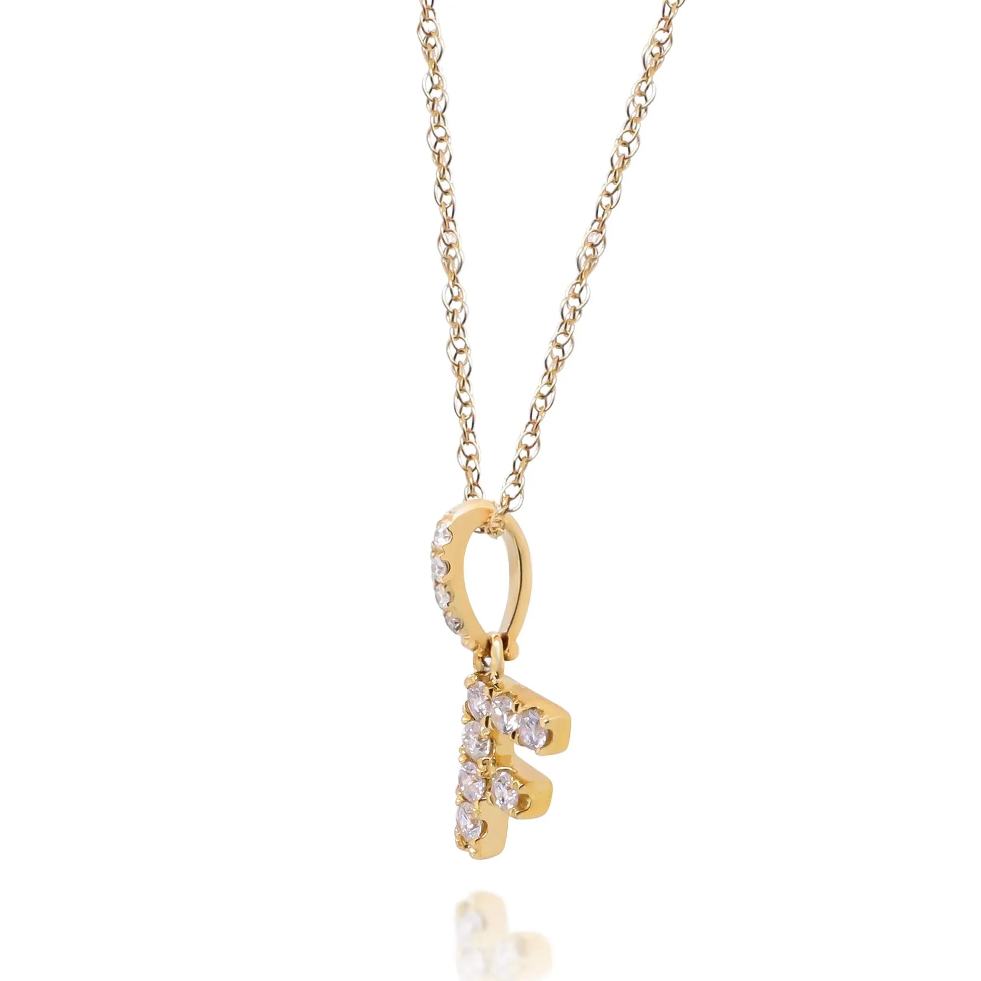 1/10 CT. Tw. Diamond F Initial Pendant Necklace 10K Yellow Gold Size 18" - Image 2