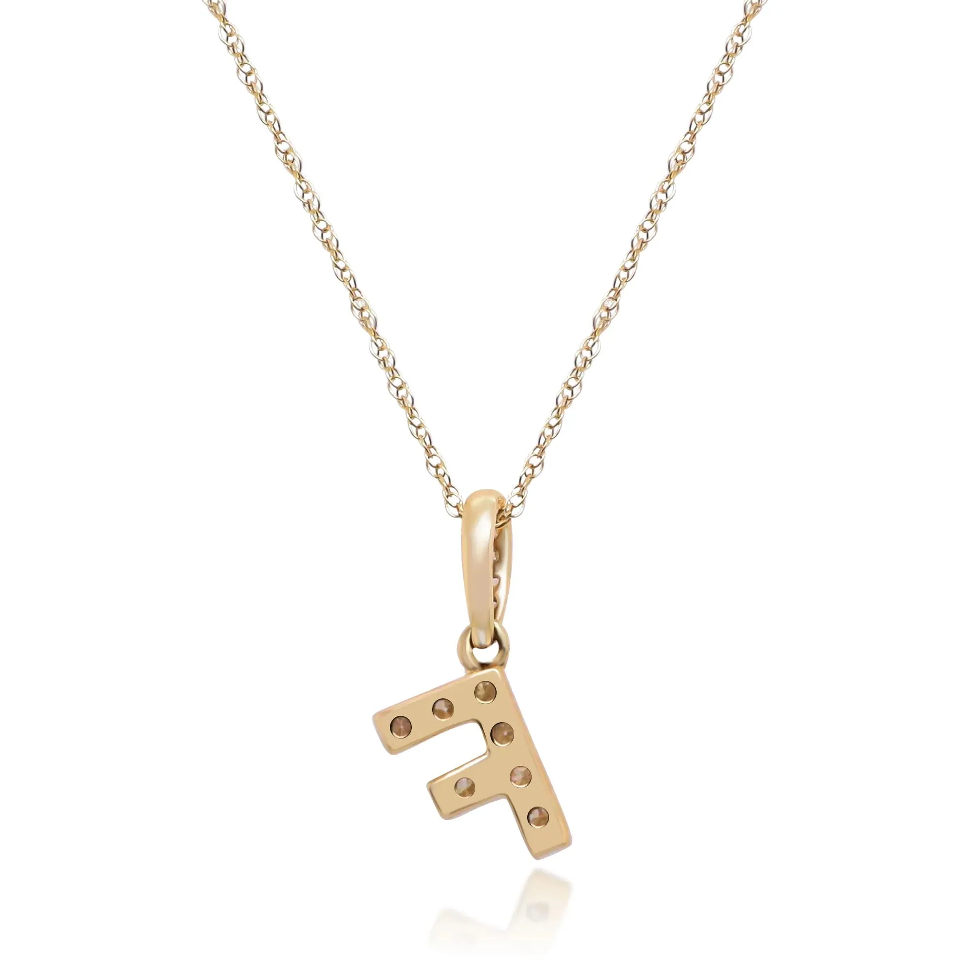 1/10 CT. Tw. Diamond F Initial Pendant Necklace 10K Yellow Gold Size 18" - Image 3