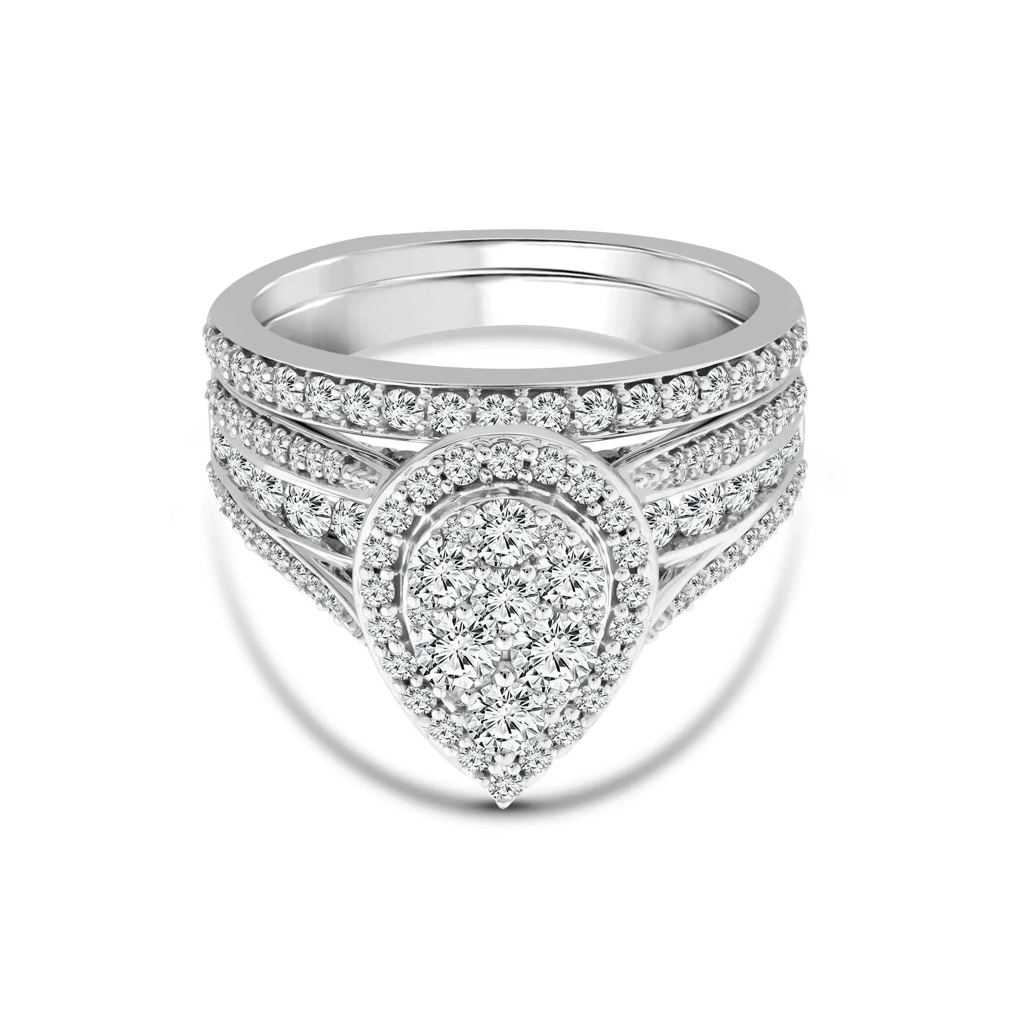 1/2 CT. Tw. Pear-Shaped Diamond Engagement Ring Set 10K White Gold Round Brilliant Cut Size 8 2mm