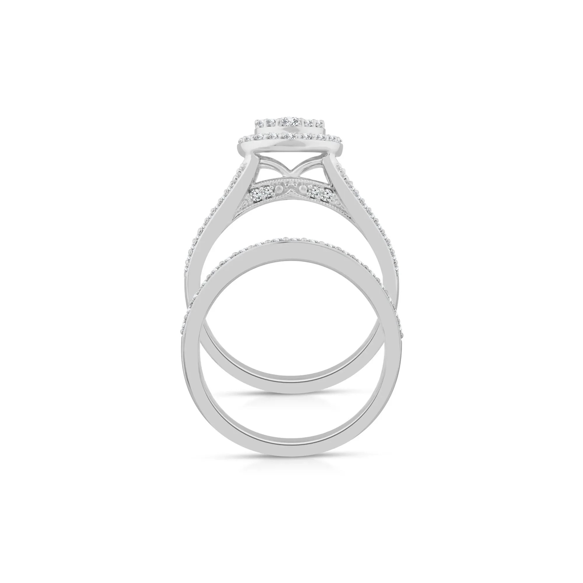 1/2 CT. Tw. Pear-Shaped Diamond Engagement Ring Set 10K White Gold Round Brilliant Cut Size 9 2mm - Image 2