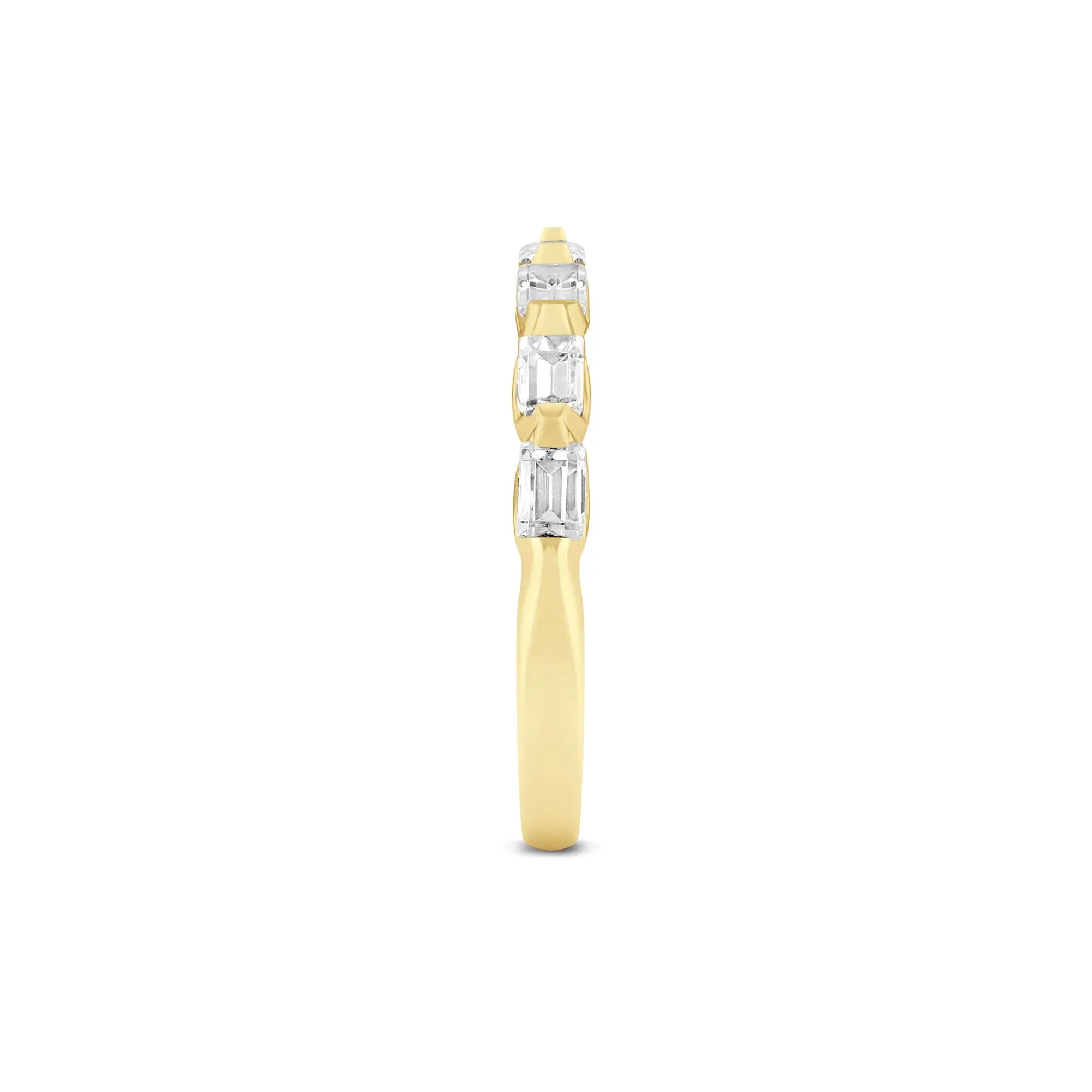 1 CT. Tw. Lab Grown Diamond Emerald-Cut Shared Prong Anniversary Band Ring 14K Yellow Gold Size 5 2mm - Image 2