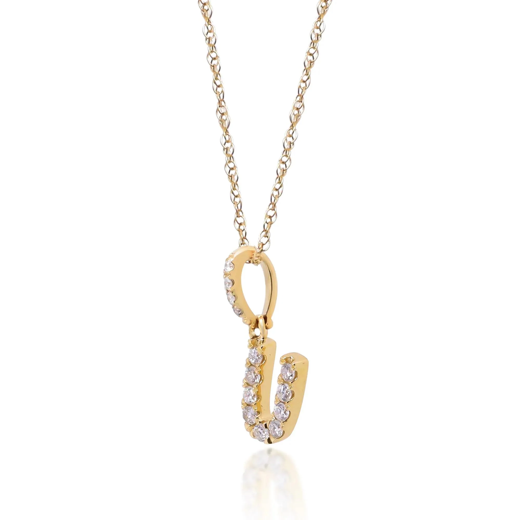 1/10 CT. Tw. Diamond U Initial Pendant Necklace 10K Yellow Gold Size 18" - Image 2
