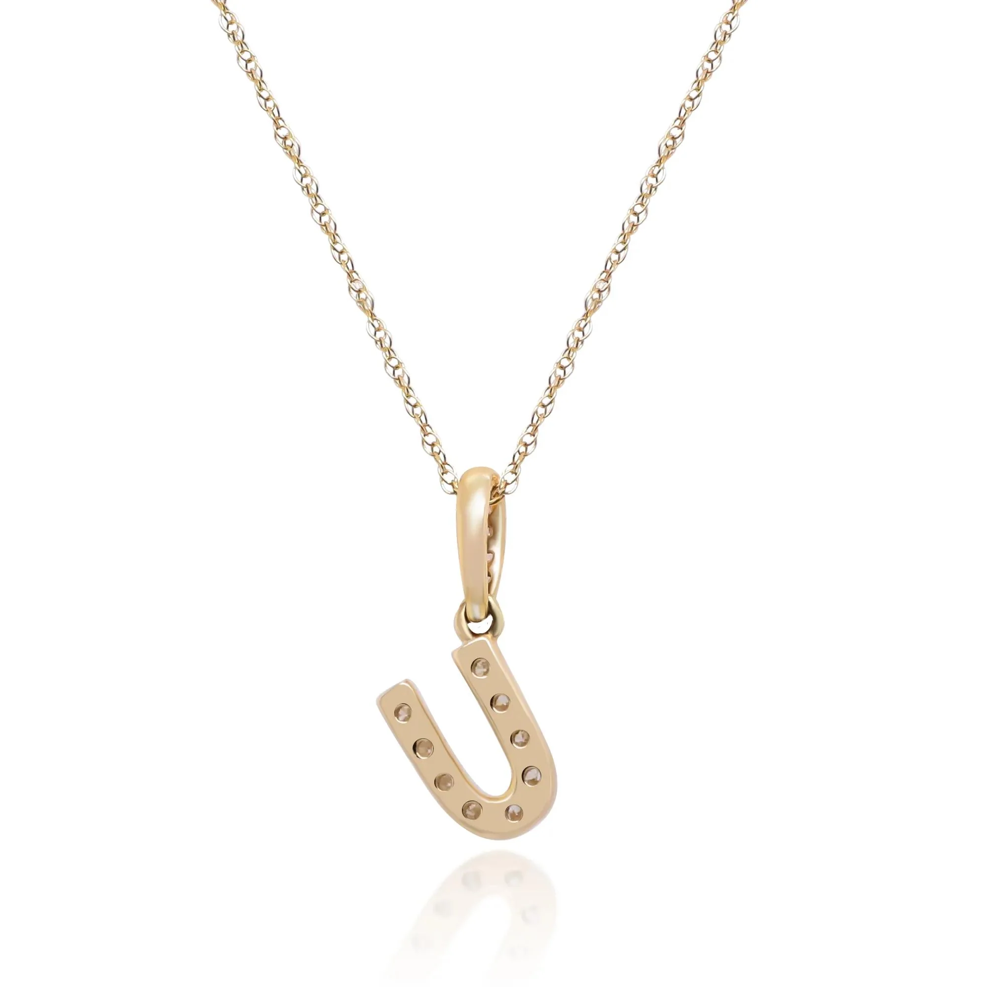 1/10 CT. Tw. Diamond U Initial Pendant Necklace 10K Yellow Gold Size 18" - Image 3