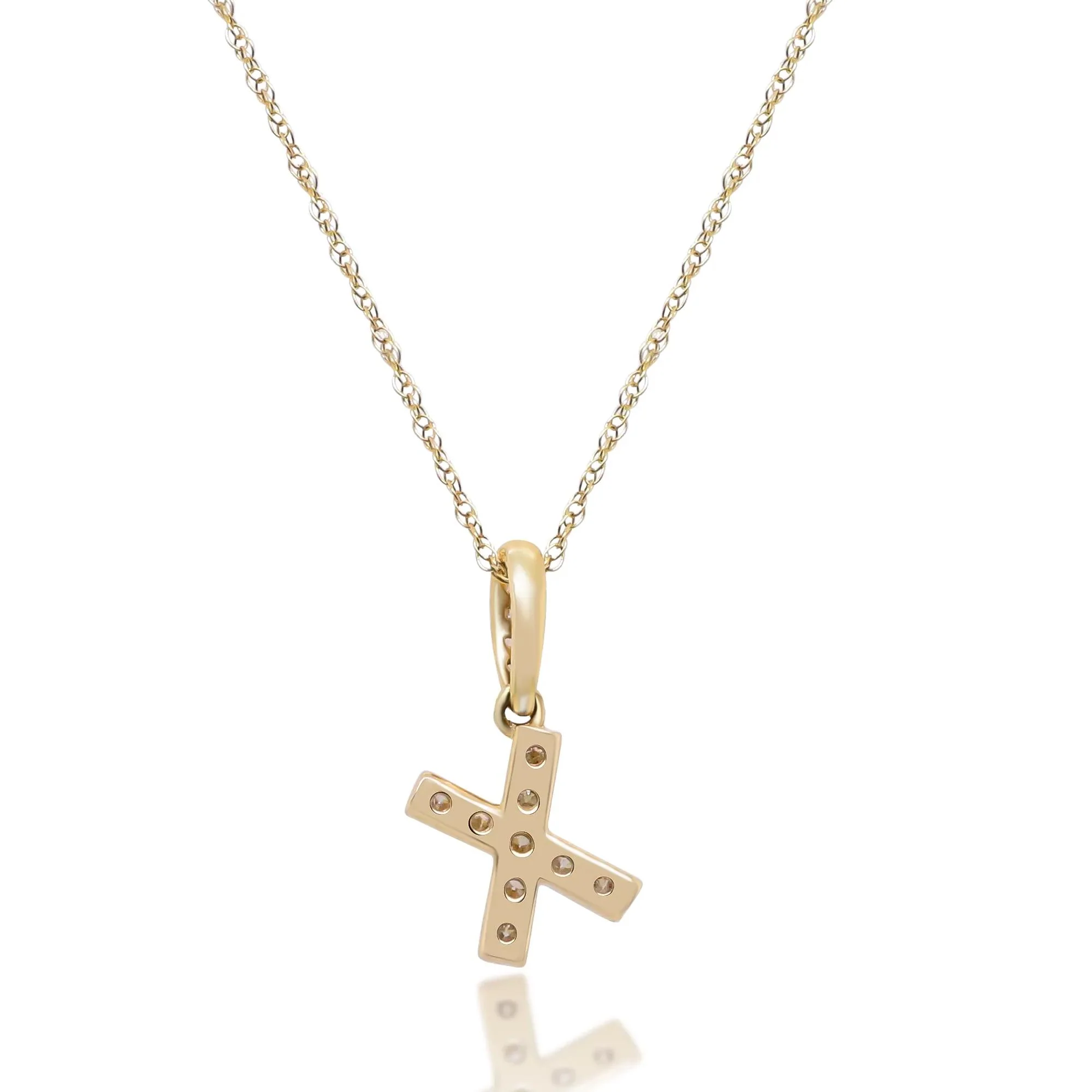1/10 CT. Tw. Diamond X Initial Pendant Necklace 10K Yellow Gold Size 18" - Image 4