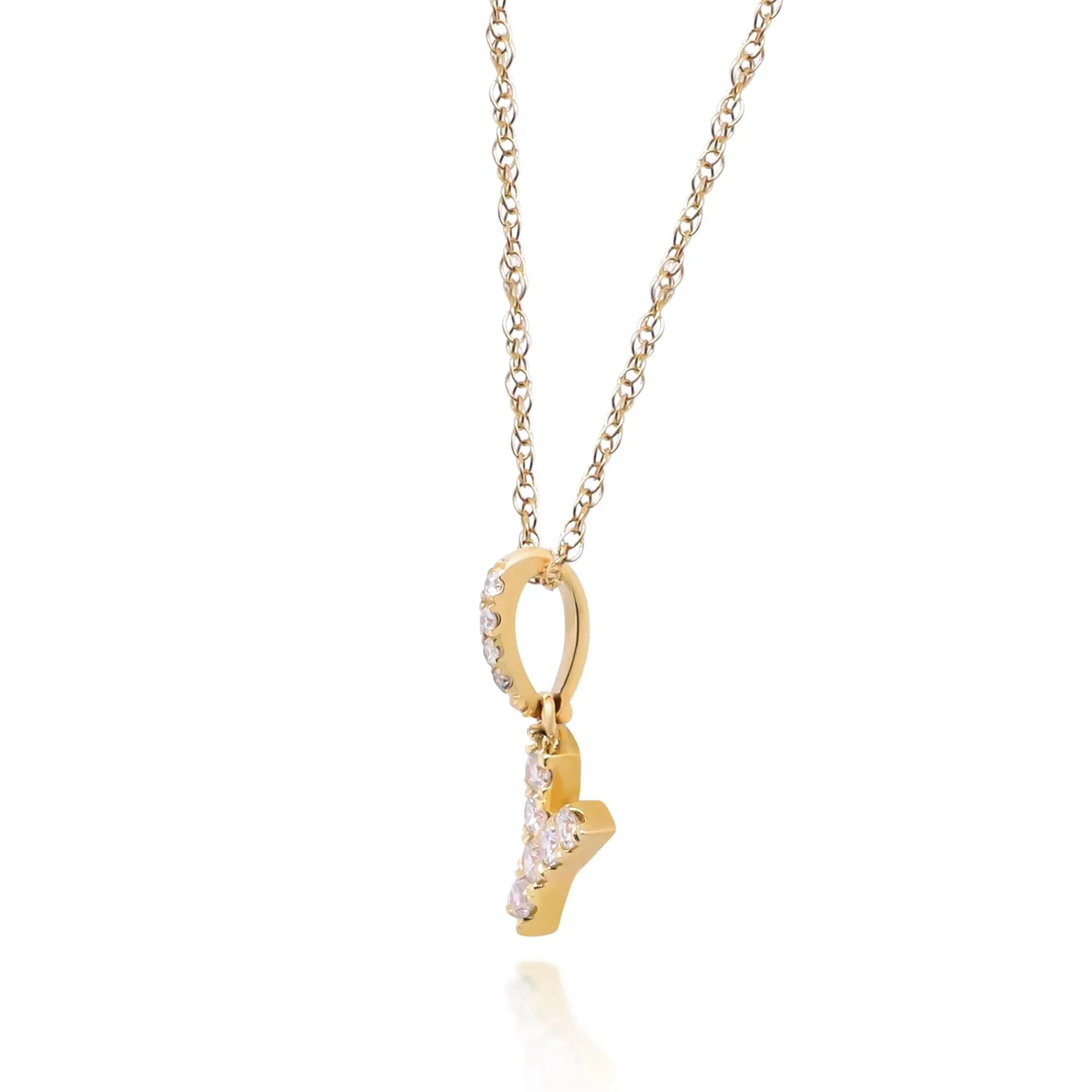 1/10 CT. Tw. Diamond Y Initial Pendant Necklace 10K Yellow Gold Size 18" - Image 2