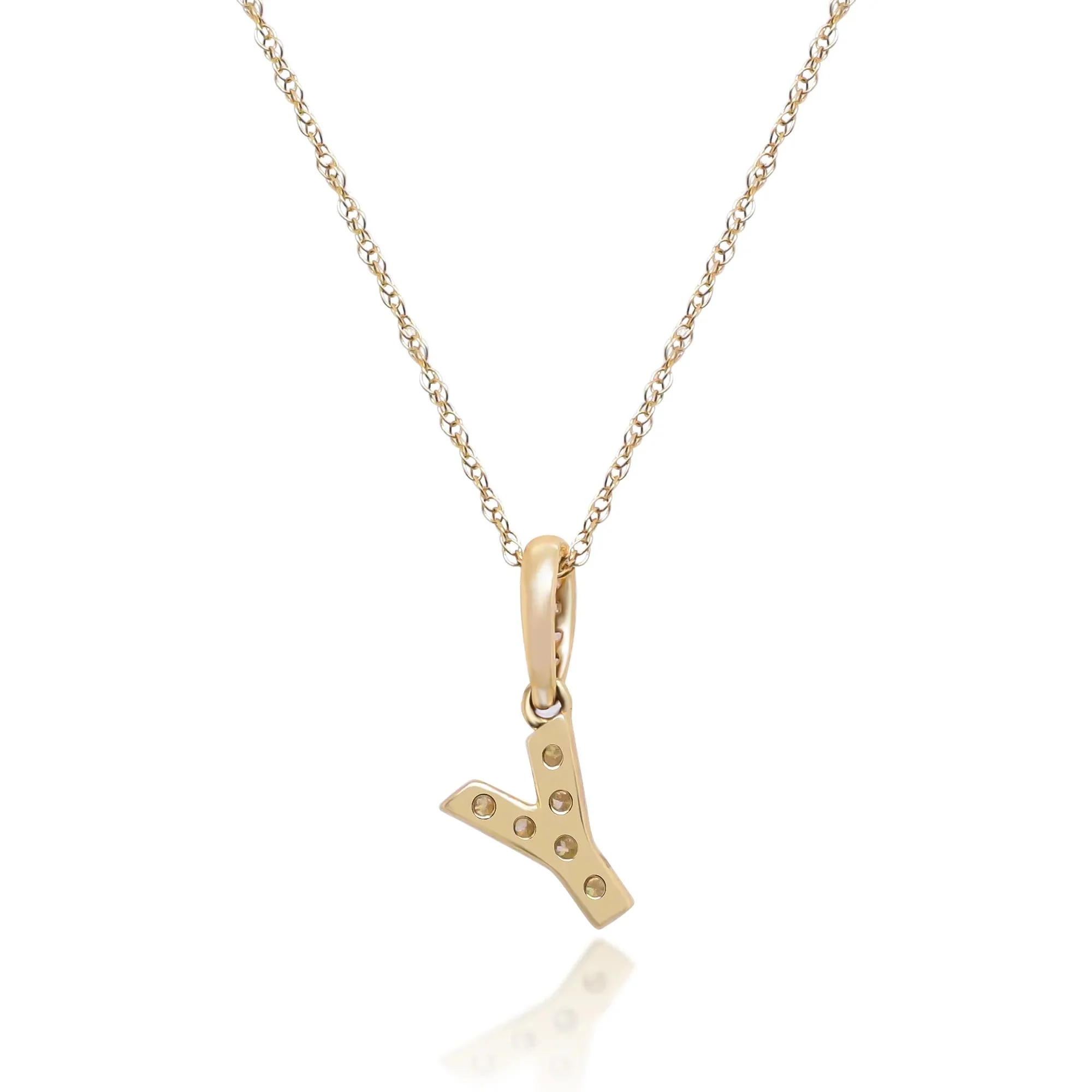 1/10 CT. Tw. Diamond Y Initial Pendant Necklace 10K Yellow Gold Size 18" - Image 4