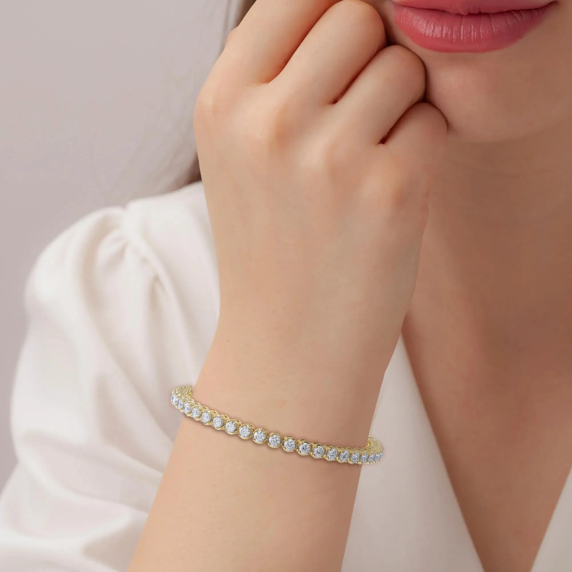 7 1/3 CT. Tw. Lab Grown Diamond Tennis Bracelet 14K Yellow Gold Size 2.00mm - Image 4