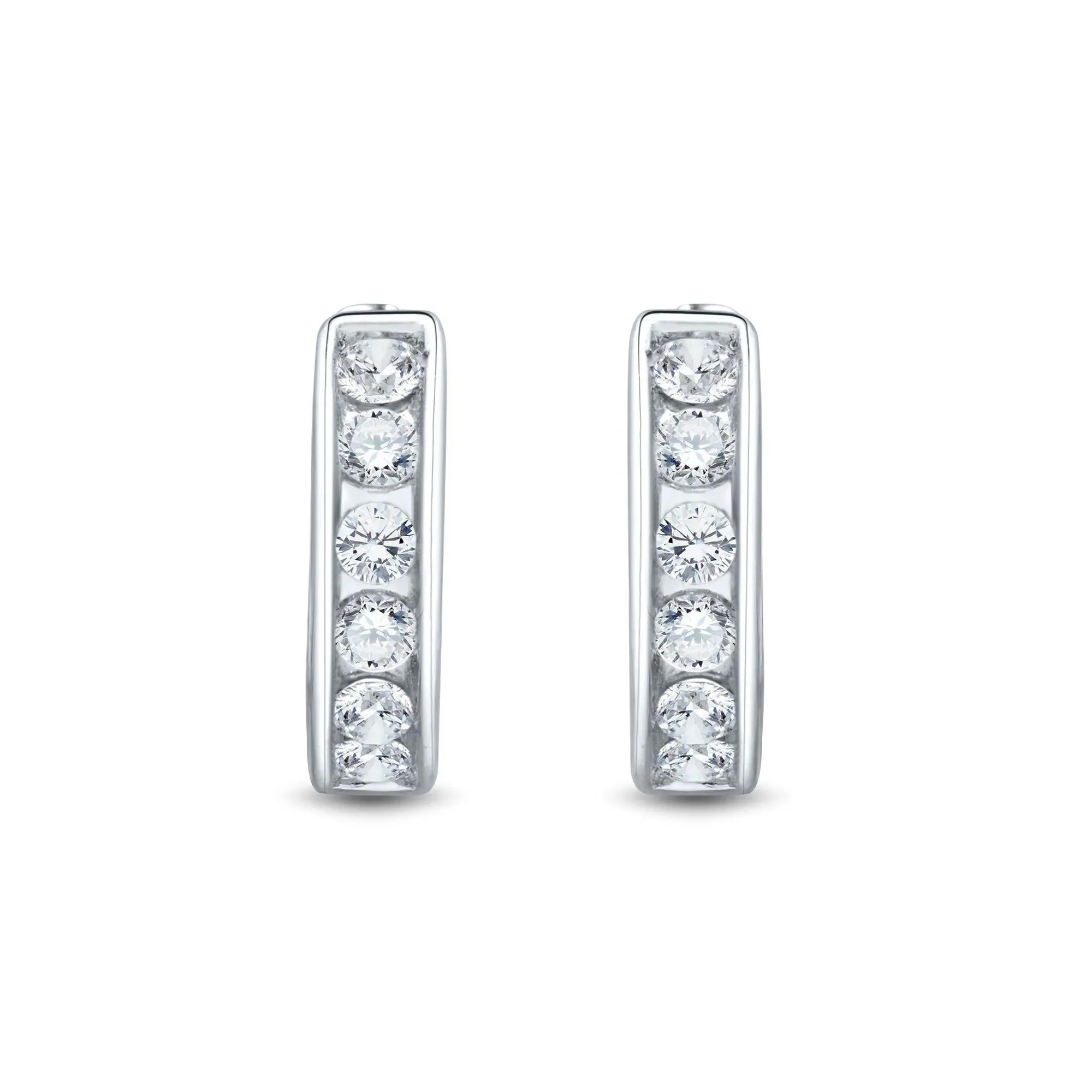 1/2 CT. Tw. Lab Grown Diamond Channel Hoop Earrings 14K White Gold Size 12.50mm - Image 2