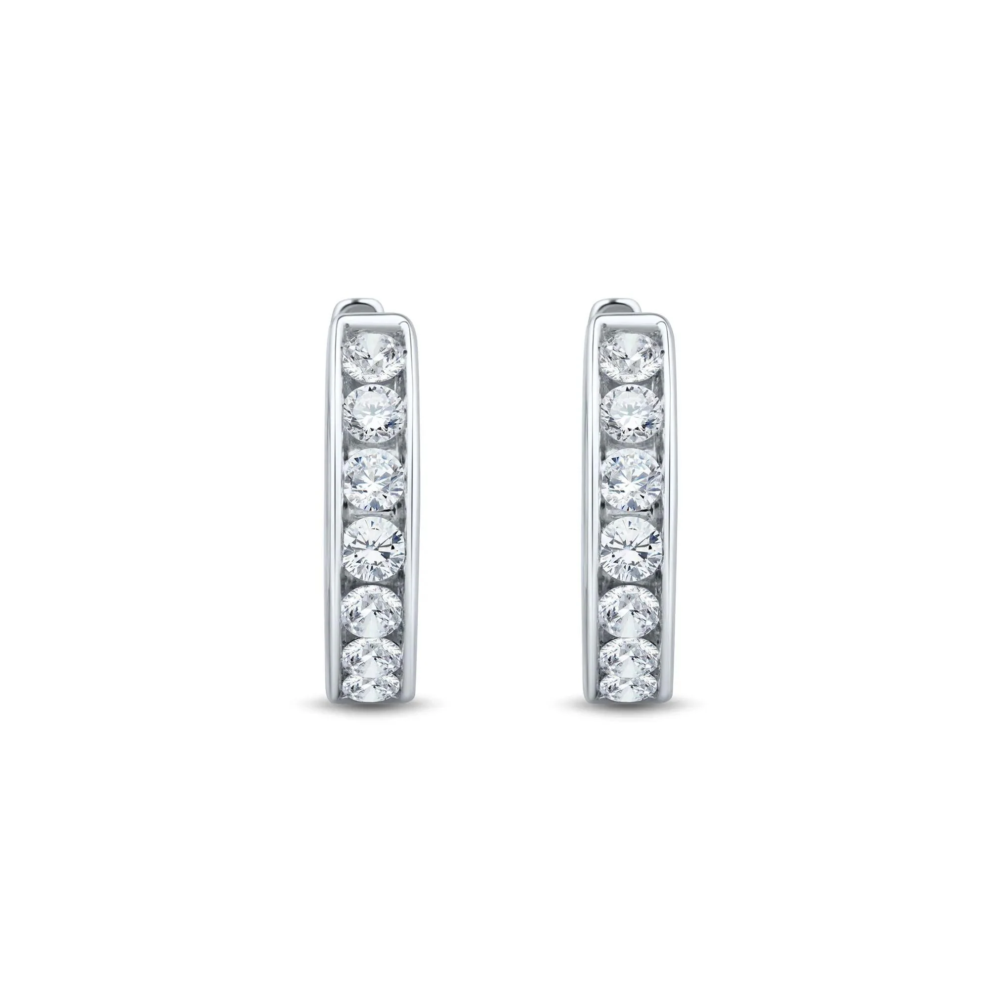 1 CT. Tw. Lab Grown Diamond Channel Hoop Earrings 14K White Gold Size 17.50mm - Image 2