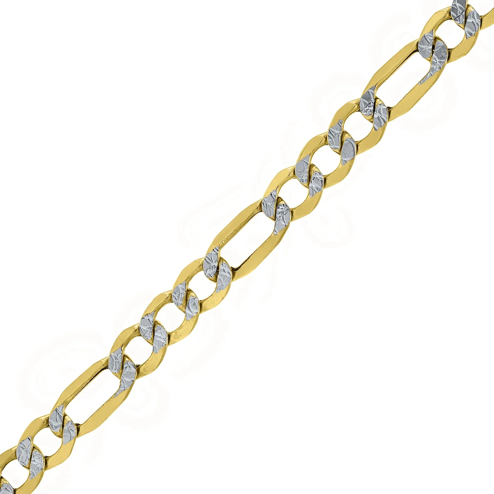Pave Diamond-Cut Figaro Chain 14K Yellow Gold Necklace Size 18" - Image 2